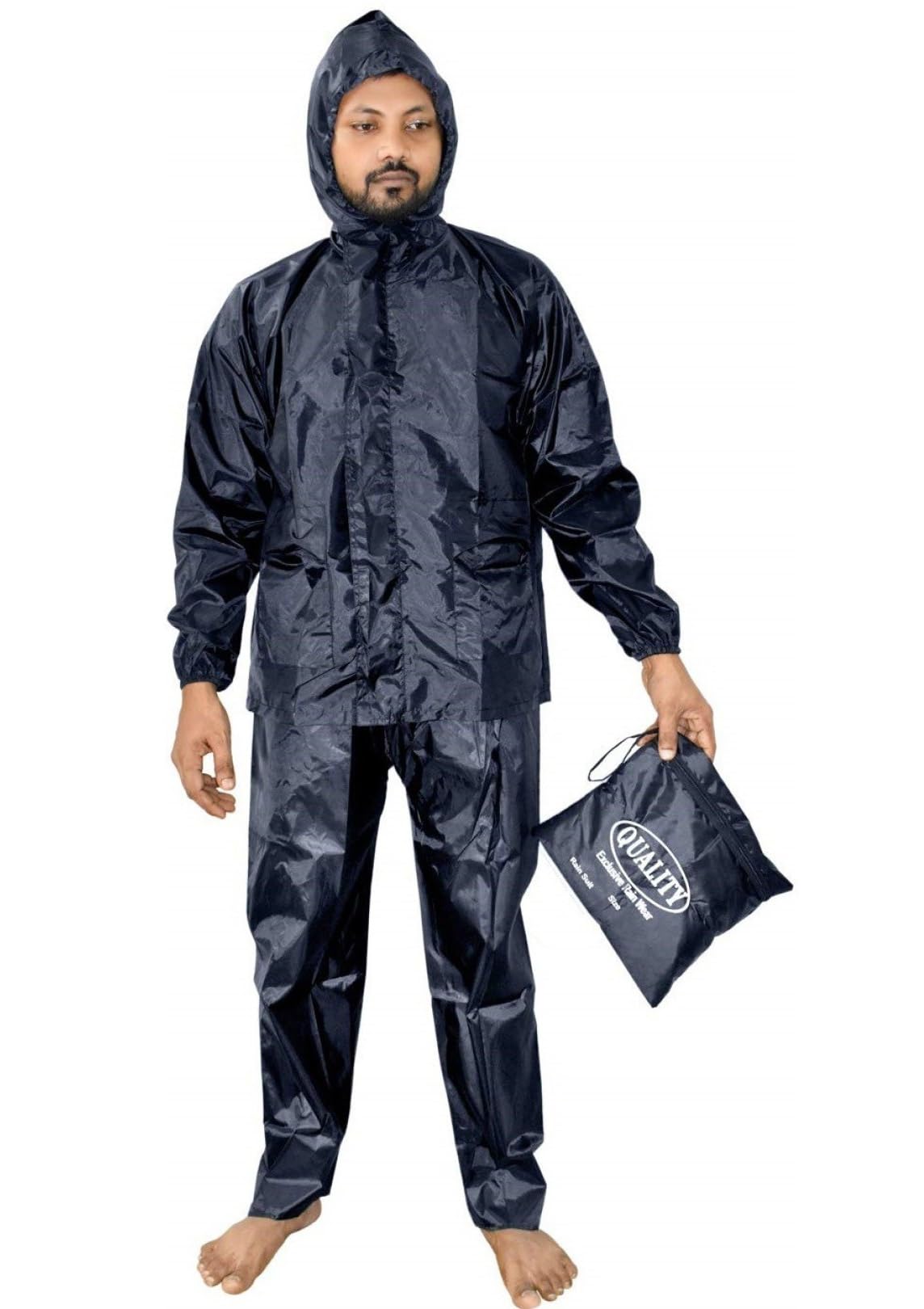 vordvigo Waterproof Rain Jacket Long Sleeve Raincoat Nylon Fabric Men's Raincoat (Black & Blue)-picture-5