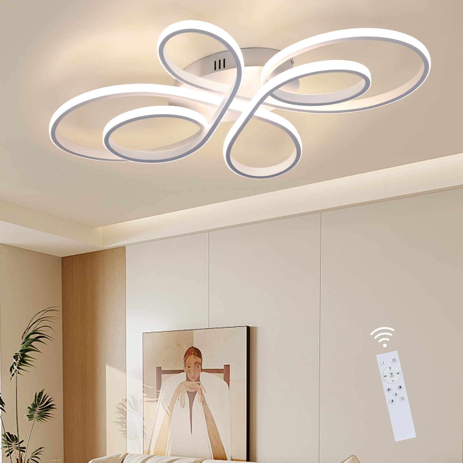 ZMH LED Deckenlampe Deckenleuchte Wohnzimmer - Wohnzimmerlampe 80CM Modern mit Fernbedienung Dimmbar 78W Weiß Schmetterlings Design Deckenbeleuchtung Groß für Schlafzimmer Esszimmer Büro Küche