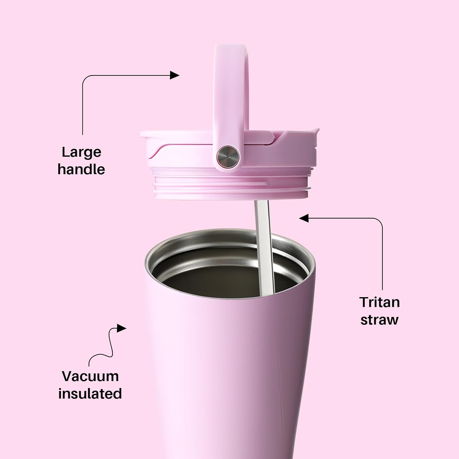 BOTTLE BOTTLE Insulated Tumbler with Handle & Straw Lid, 30oz Stainless Steel Leak-Proof Water Bottle for Hot & Cold Drinks, Add Ice Without Unscrewing, BPA-Free for Travel, Sports, Office(Pink) - Image 3