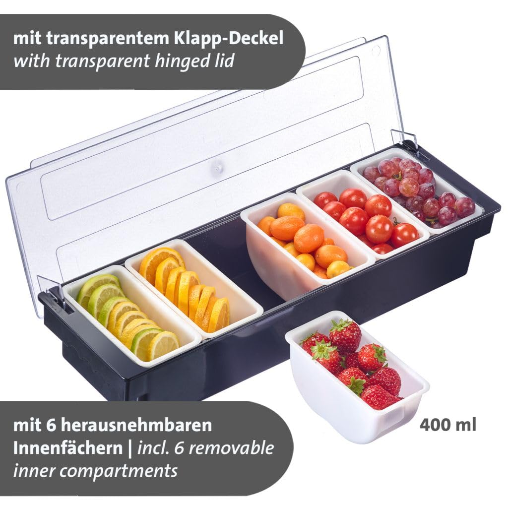 Westmark Epices/Fruit Bar Pano - Boîte de conservation pratique pour bar, buffet et restauration - Boîte alimentaire avec couvercle - 6 compartiments de 400 ml chacun - ABS sans BPA