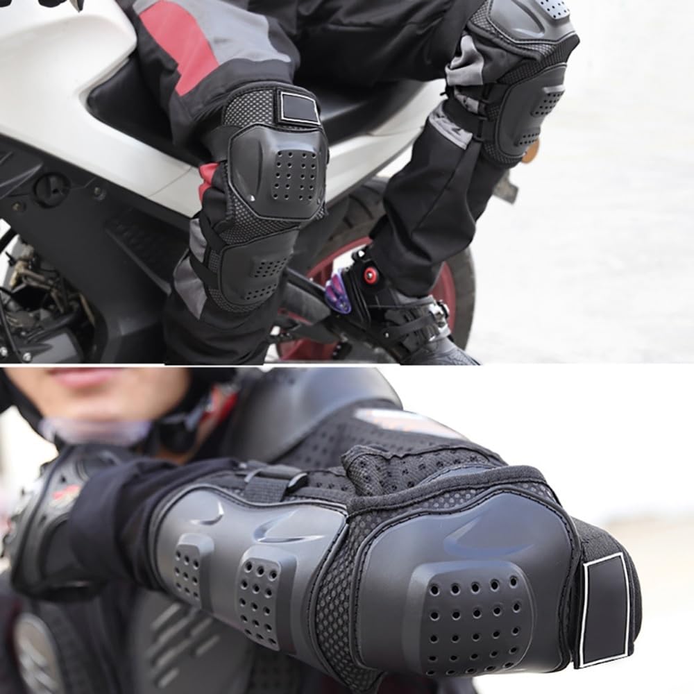2 ochraniacze na kolana i 2 ochraniacze na łokcie motocyklowe, Quad, Scooter, Rower, 4-częściowy zestaw dla ochrony i komfortu, amortyzacja wstrząsów, regulowane paski