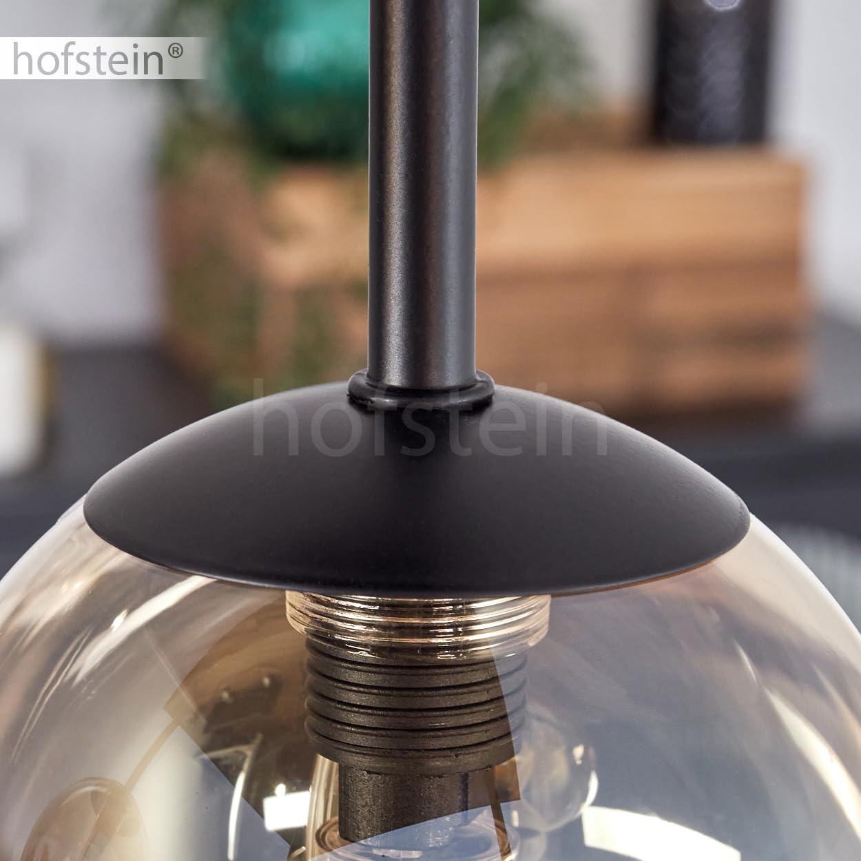 HOFSTEIN Deckenleuchte Chehalis, Deckenlampe aus Metall/Glas in Schwarz/Bernstein, Leuchte im modernen Retro/Vintage-Design mit Schirmen aus Glas (Ø 10, 12, 15 cm), 5 x G9, ohne Leuchtmittel