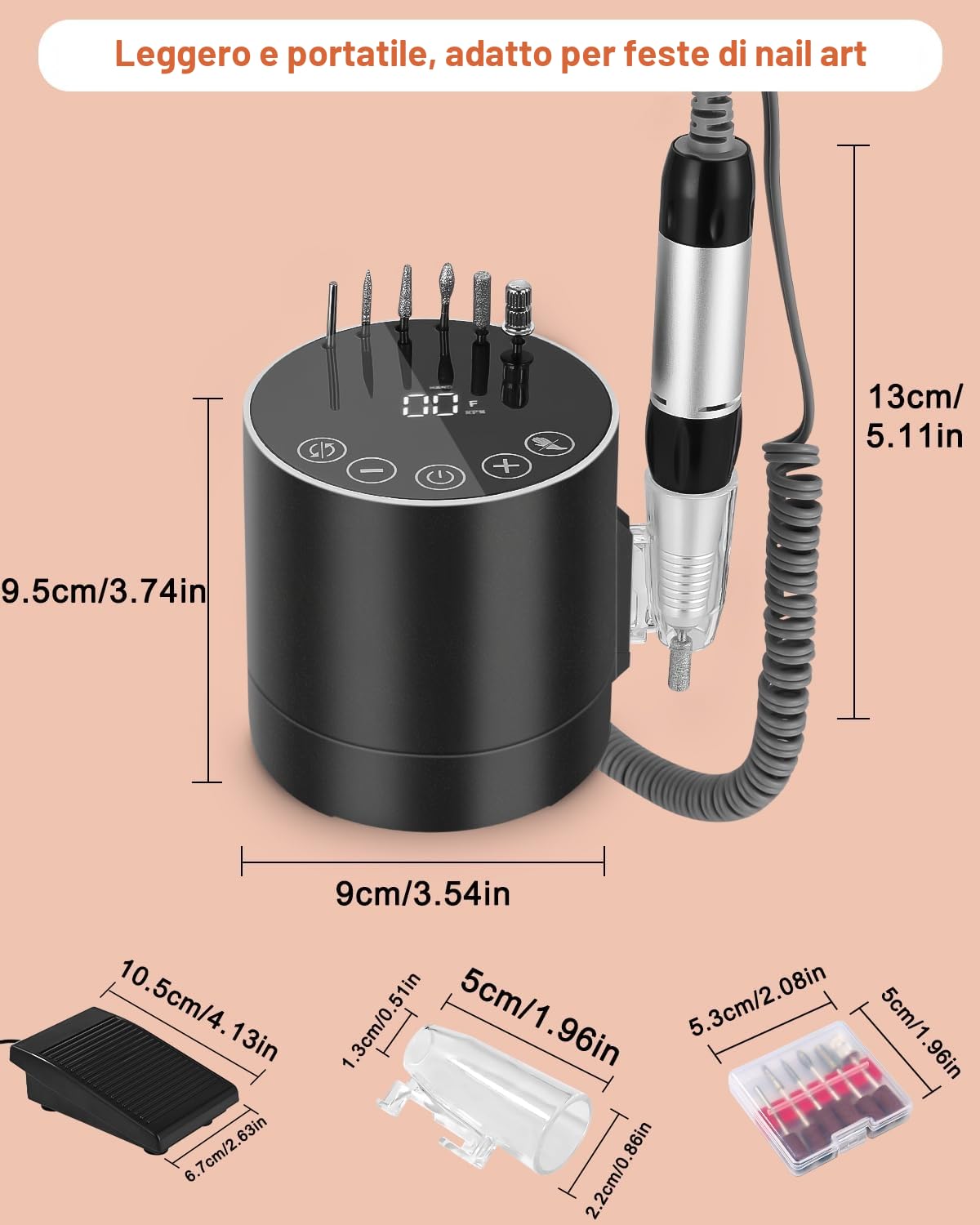 Fresa per Unghie Professionale, Lima per Unghie Elettrica 35000RPM, Set Manicure Elettrico con Pedale e 6 Fresa, Macchina per Unghie Acriliche Gel, Nail Drill, Manicure e Pedicure Elettrico