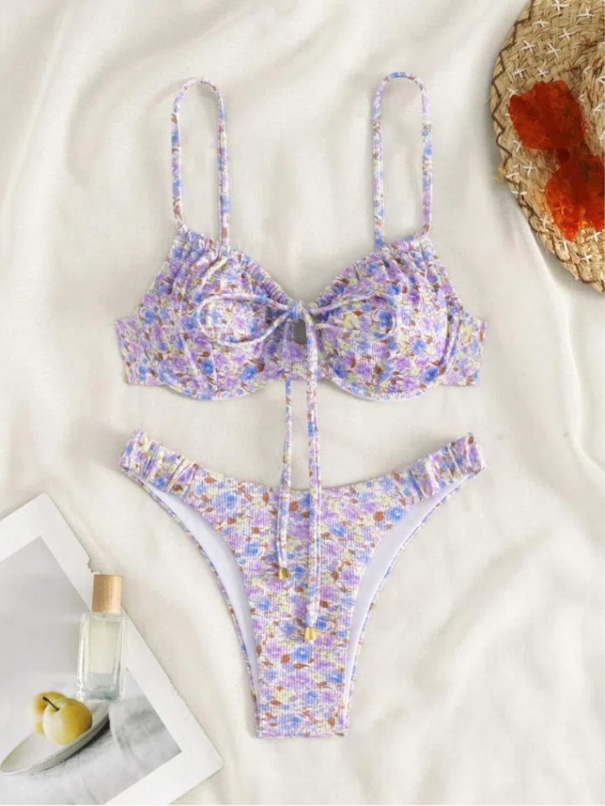 Bikini Mujer Mujeres Floral Impresión Push Up Set Correa Ajustable Traje De Baño Ropa Playa-Yellow-m