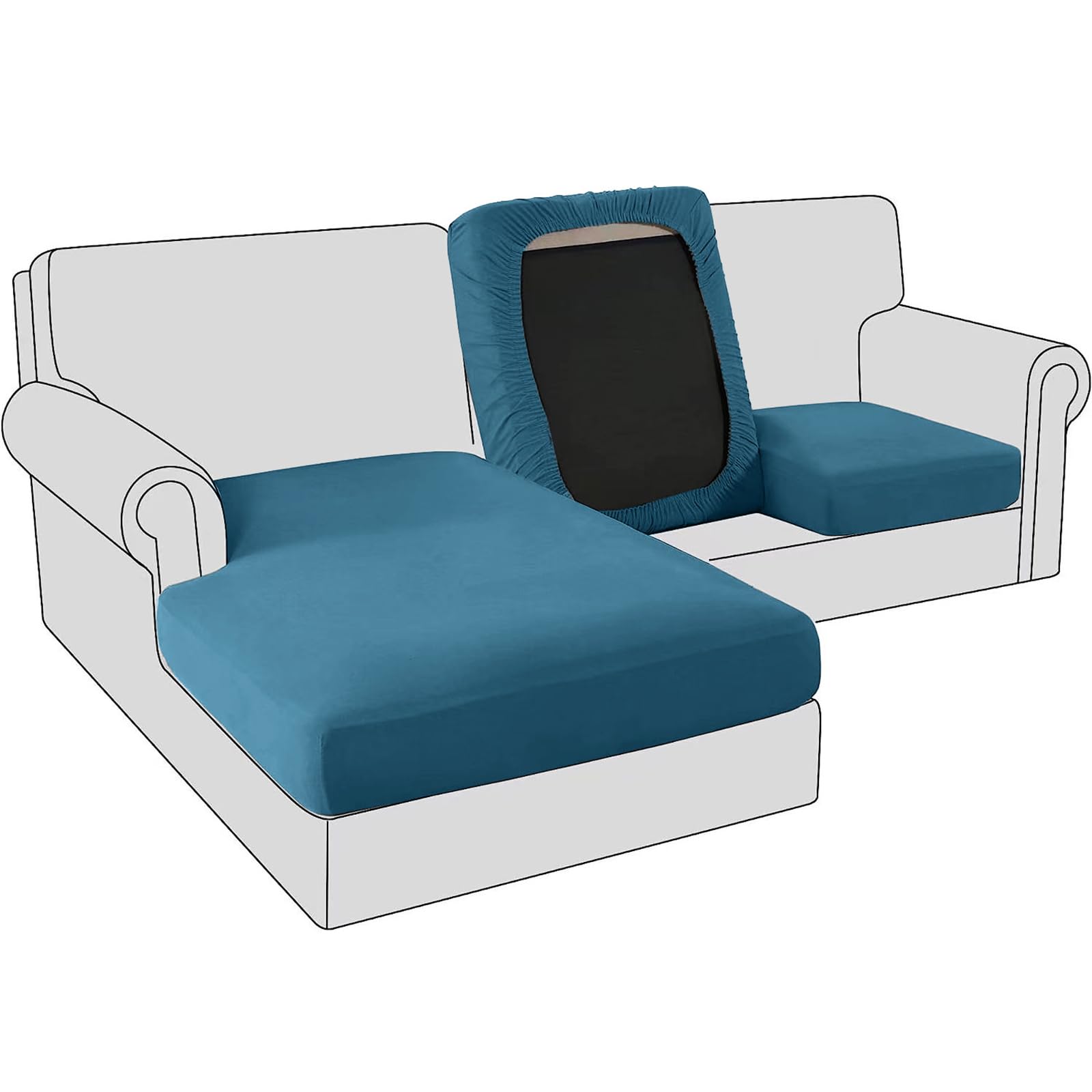 BXFUL Sofa Seat Cushion Covers, Stretch Velvet Sofa Cushion Slipcovers, Couch Cushion Covers Replacement for Individual Cushion with Elastic Fabric (Large 1-Seater,Peacock Blue)