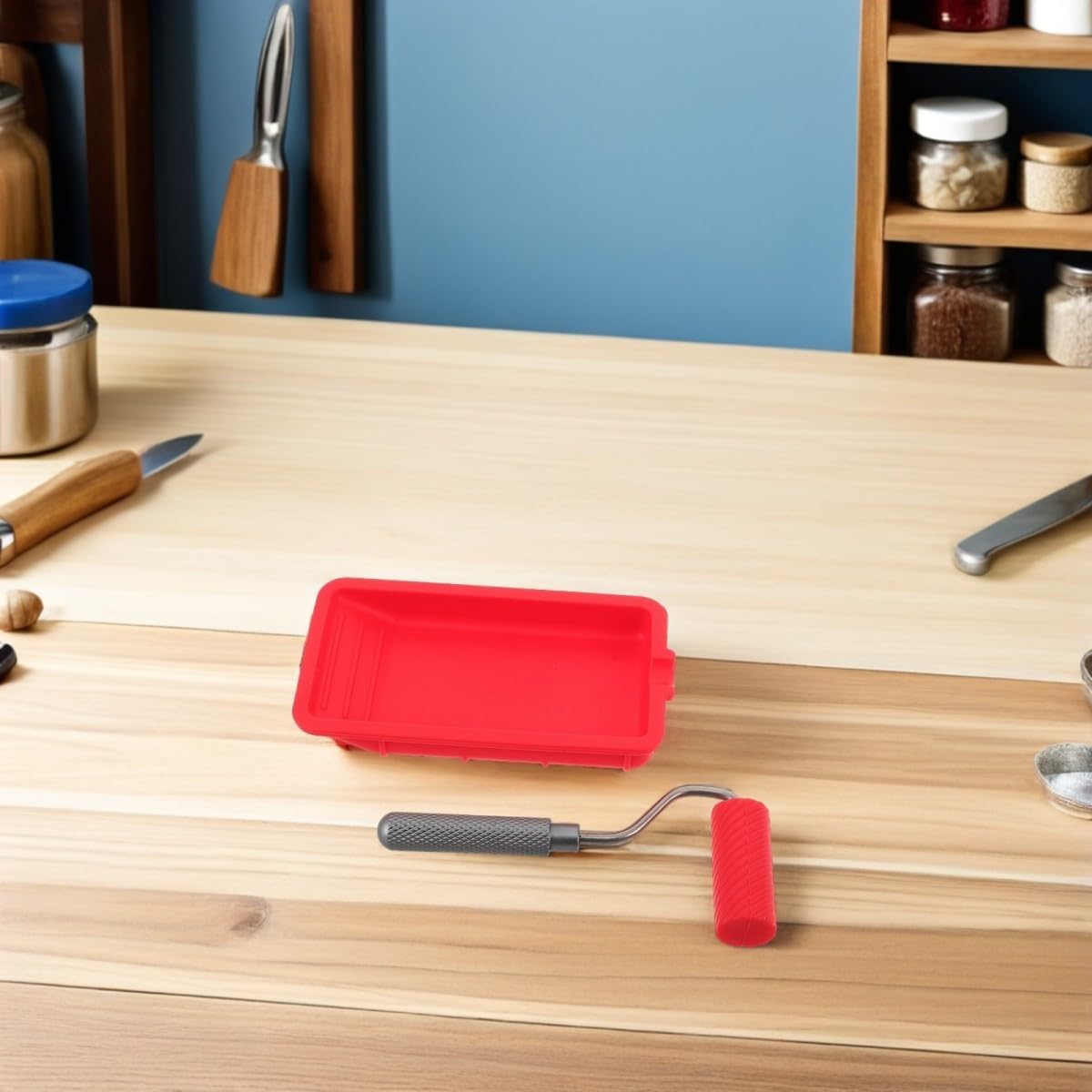 Silicone Paint Roller Tray with Glue Applicator for Woodworking and Diyers, Flexible and Sturdy Silicone Tool Resisting Cracks and Deformation, for Windowsills and Baseboards
