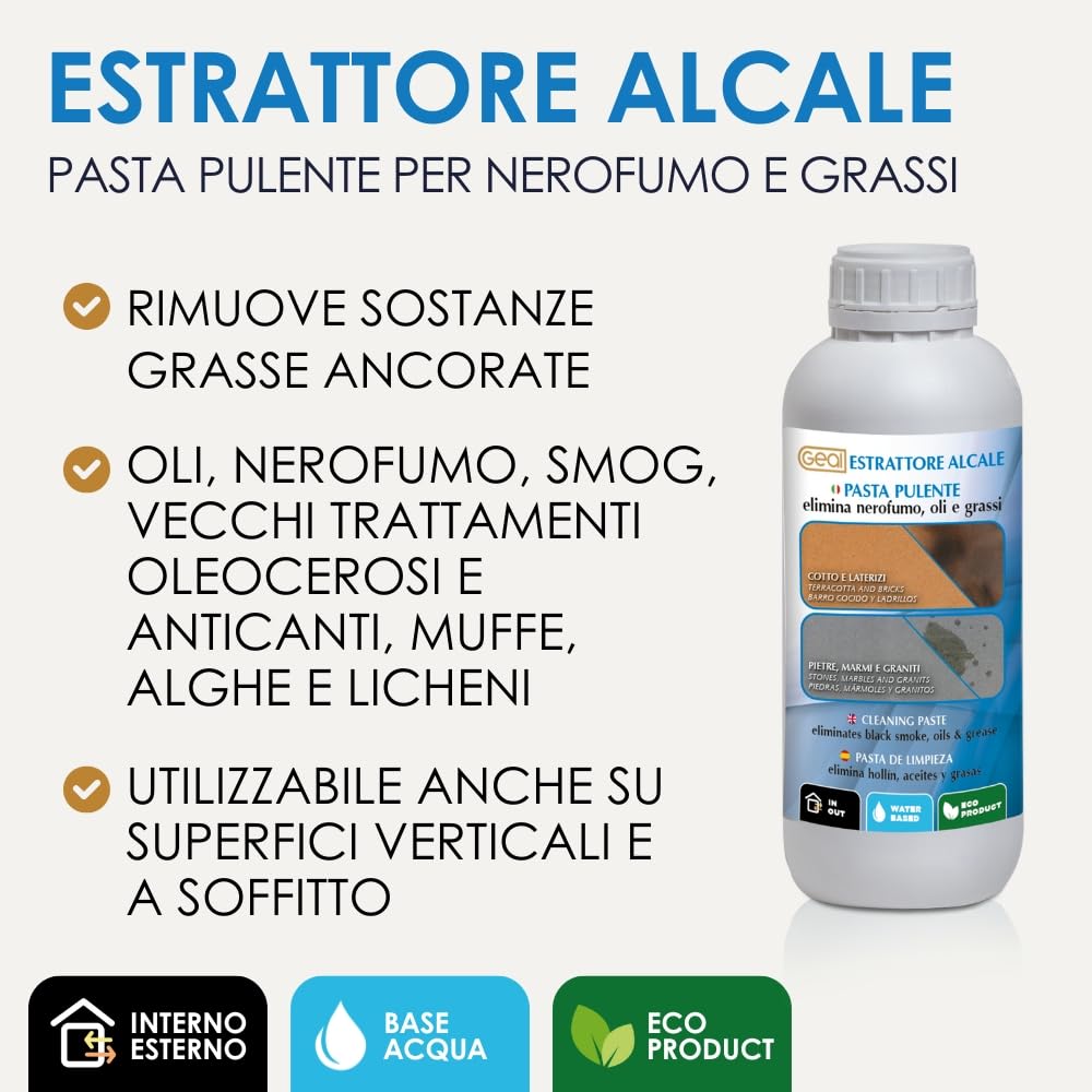 GEAL ESTRATTORE ALCALE - Pulitore in pasta, rimuovi macchie di olio e grasso da pavimento in Cotto e Pietra, 500 ml