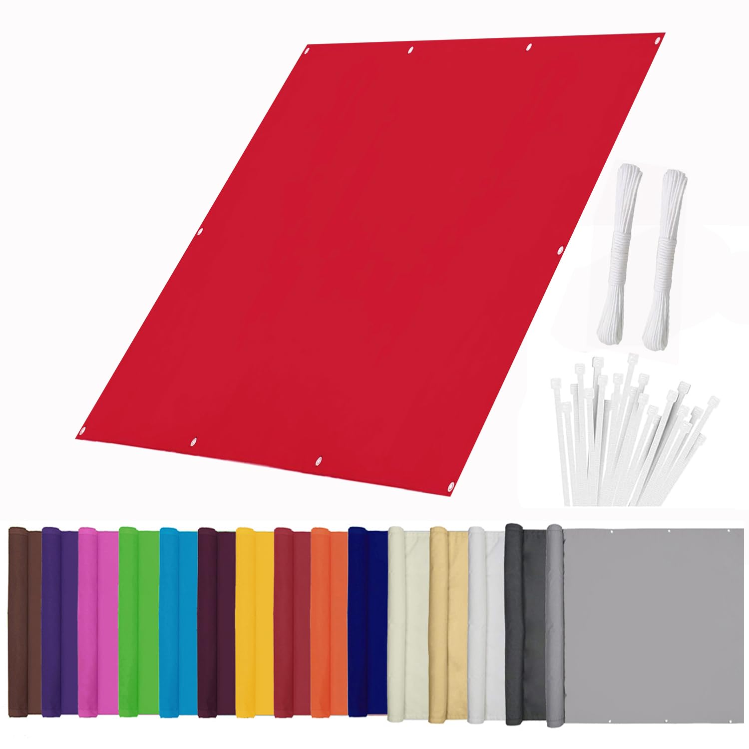 WeiHuangC Outdoor Balcony Privacy Screen, 95% UV Block Sun Shade with Eyelets & Rope, HDPE 420D Oxford Fabric Windbreak for Patio Deck Fence, Waterproof & Windproof Garden Protection Red 0.6x1.8m