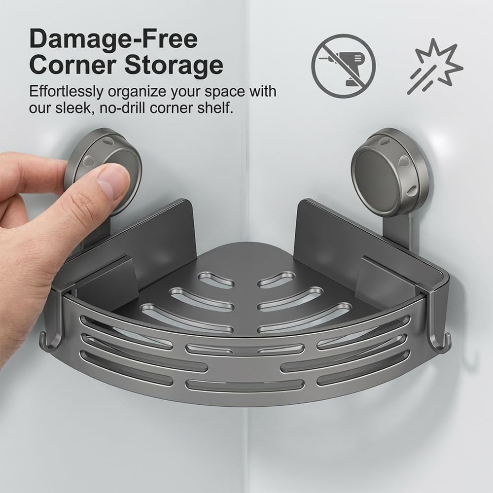 Estantes esquineros triangulares con ventosa 2026, sin taladro, estante de baño con estantes esquineros impermeables para ducha, 2 unidades, color negro