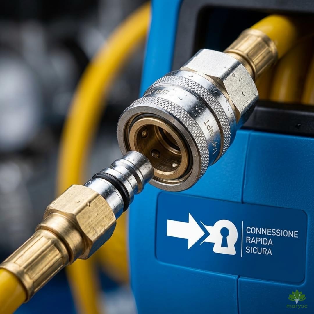 Avvolgitubo Aria Compressa Automatico 12 Metri, Tubo Flessibile in PVC Rinforzato con Attacco Rapido 1/4", Supporto a Parete Girevole 180°, Sistema di Blocco e Riavvolgimento per Officina e Garage