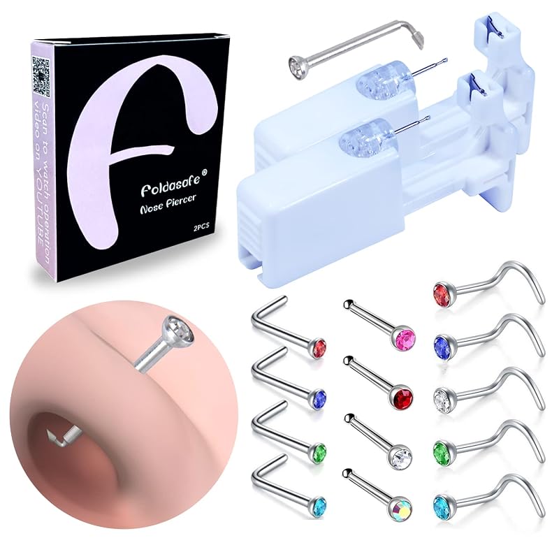 Firstomato Kit para Piercing de Nariz com 2 Pistolas Descartáveis e 13 Piercings Nasais
