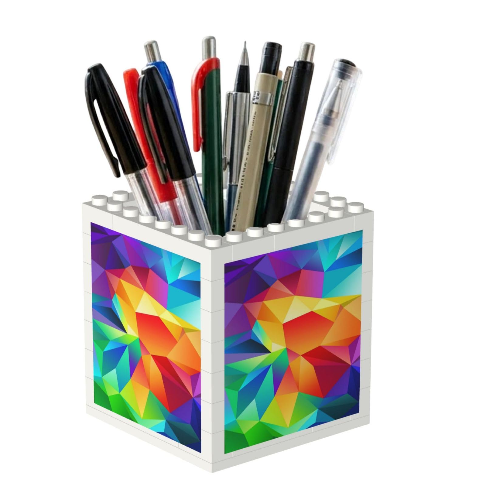 Poadnly Rainbow Geometric, Pen Pot Pencil Holder for Office Home School, Compact Desk Organiser for Office Stationery