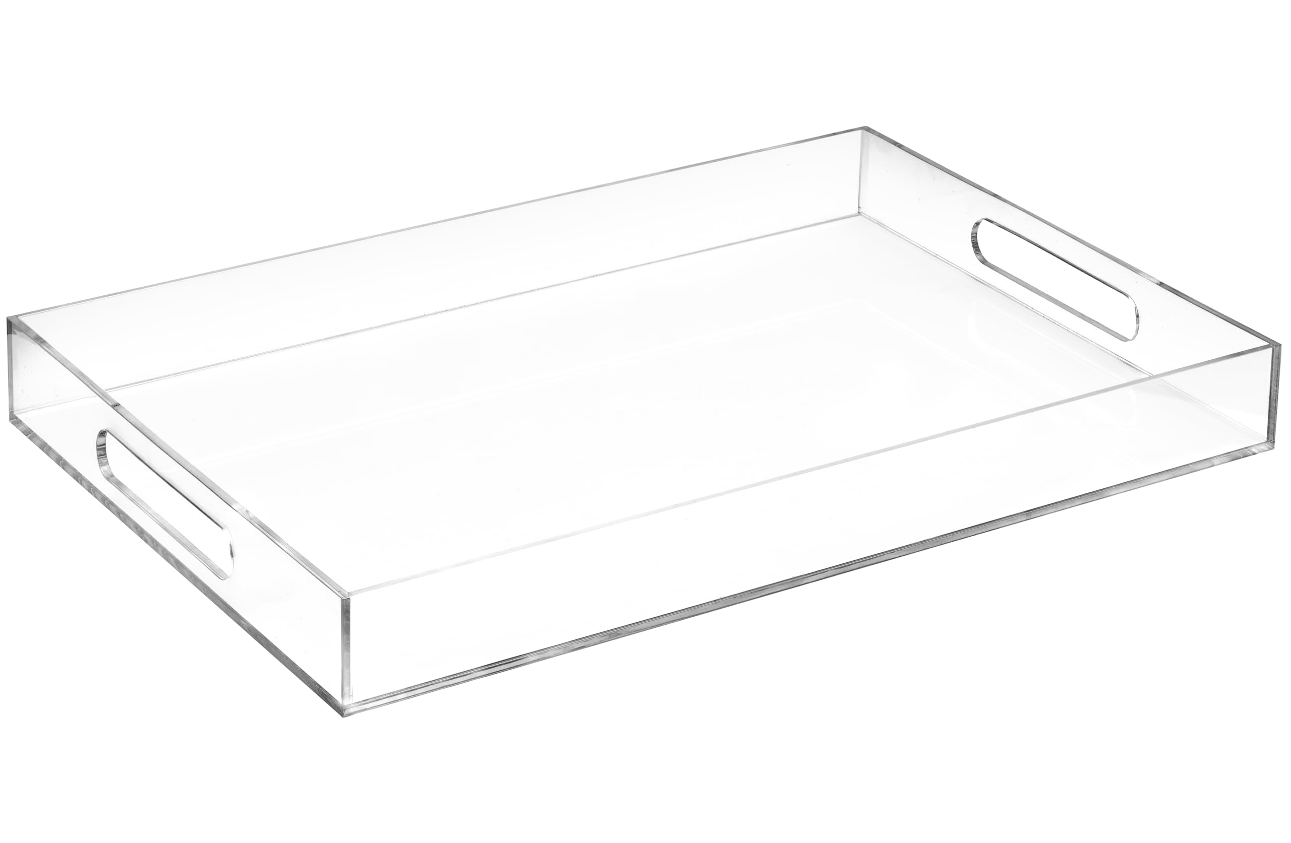 Modern Elegant 16"x12" Rectangle Acrylic Lucite Plastic Decorative Tray Clear Serving Tray with Clear Handles Food Fruit Display Makeup Perfume