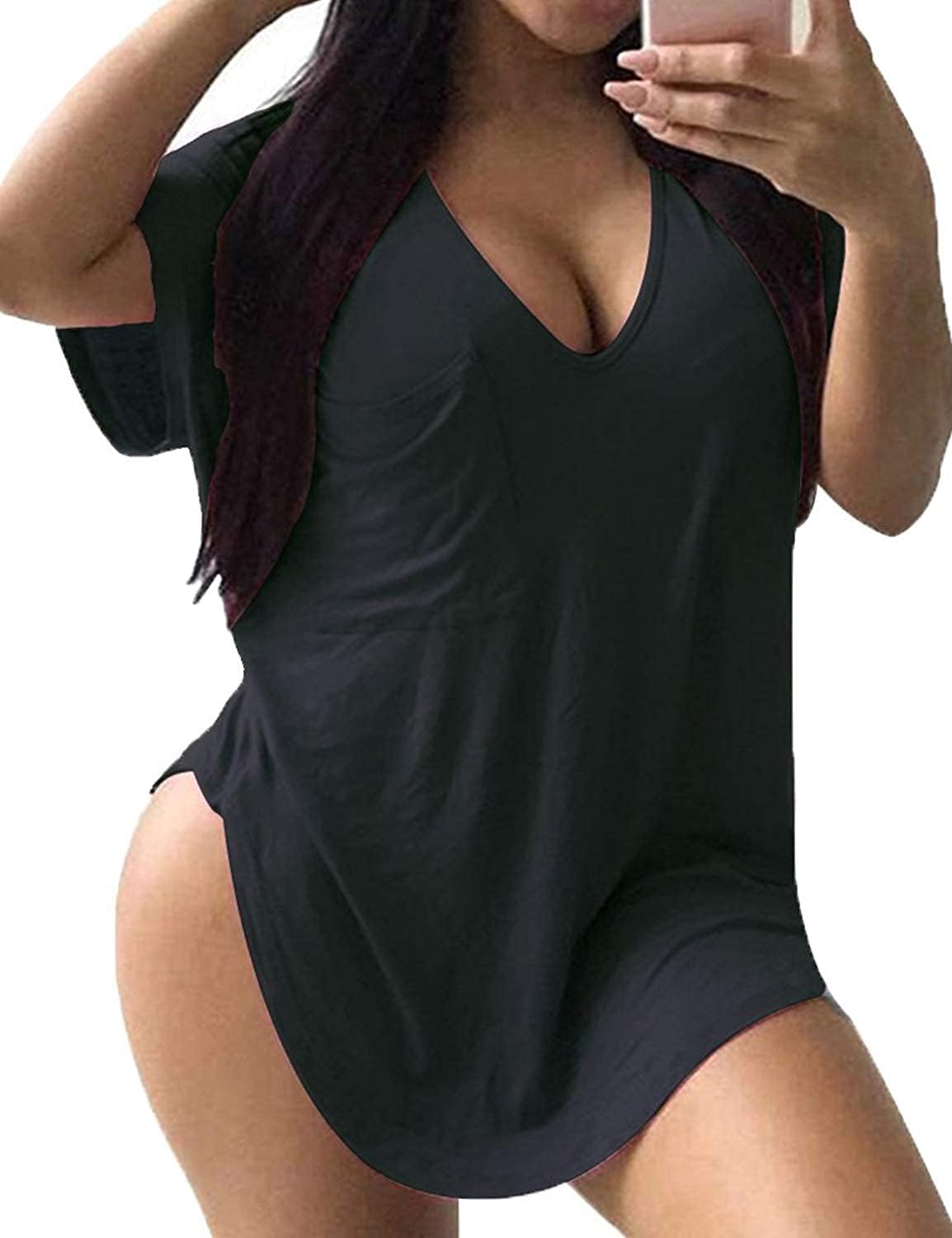 Womens Casual Scoop Collar Plus Size T Shirts Short Sleeve Loose Summer Tops Tee