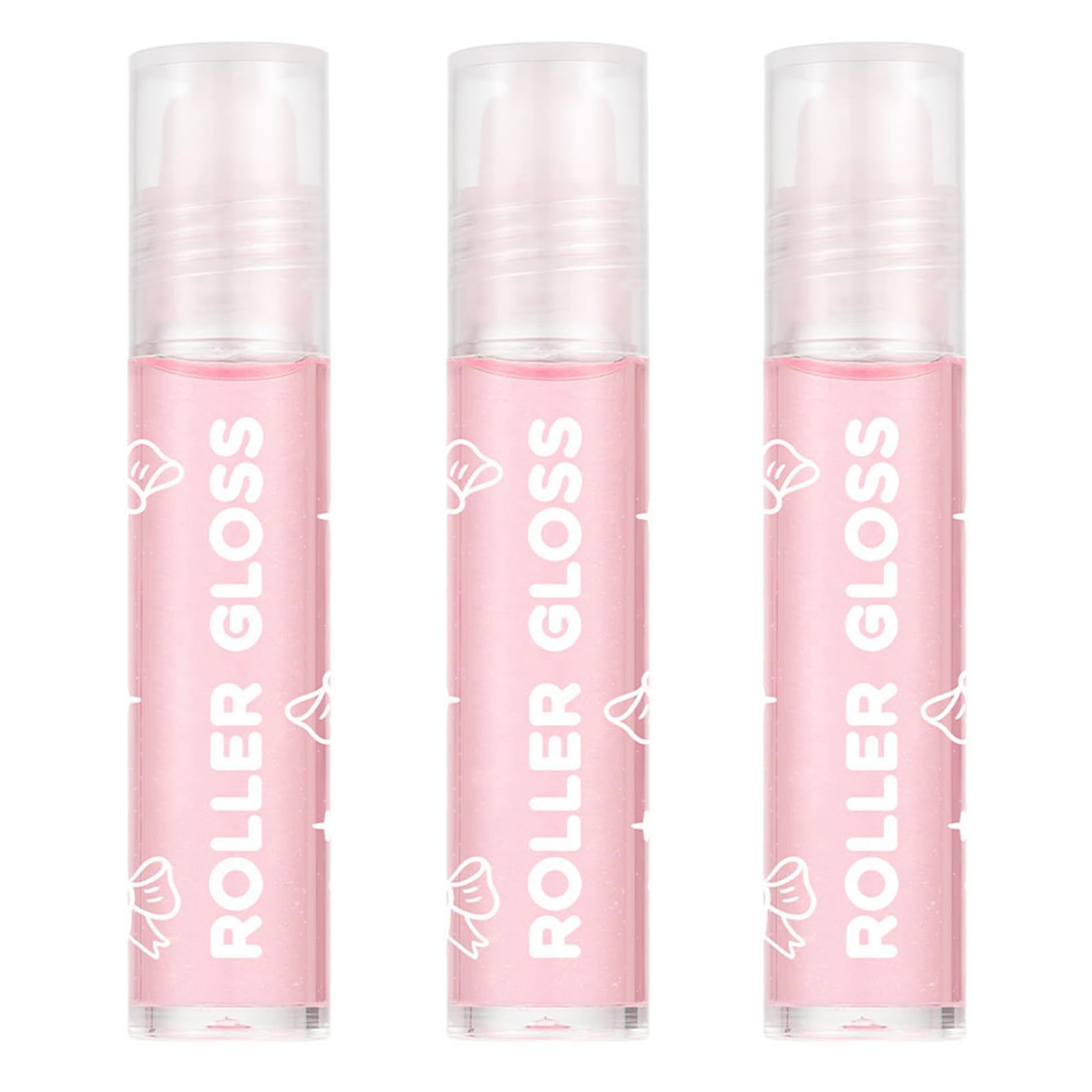 YEAHDOR 3 Piece Roll On Lip Gloss Oil Set Transparent Shimmer for Daily Moisturizing Lip Hydration Pink One