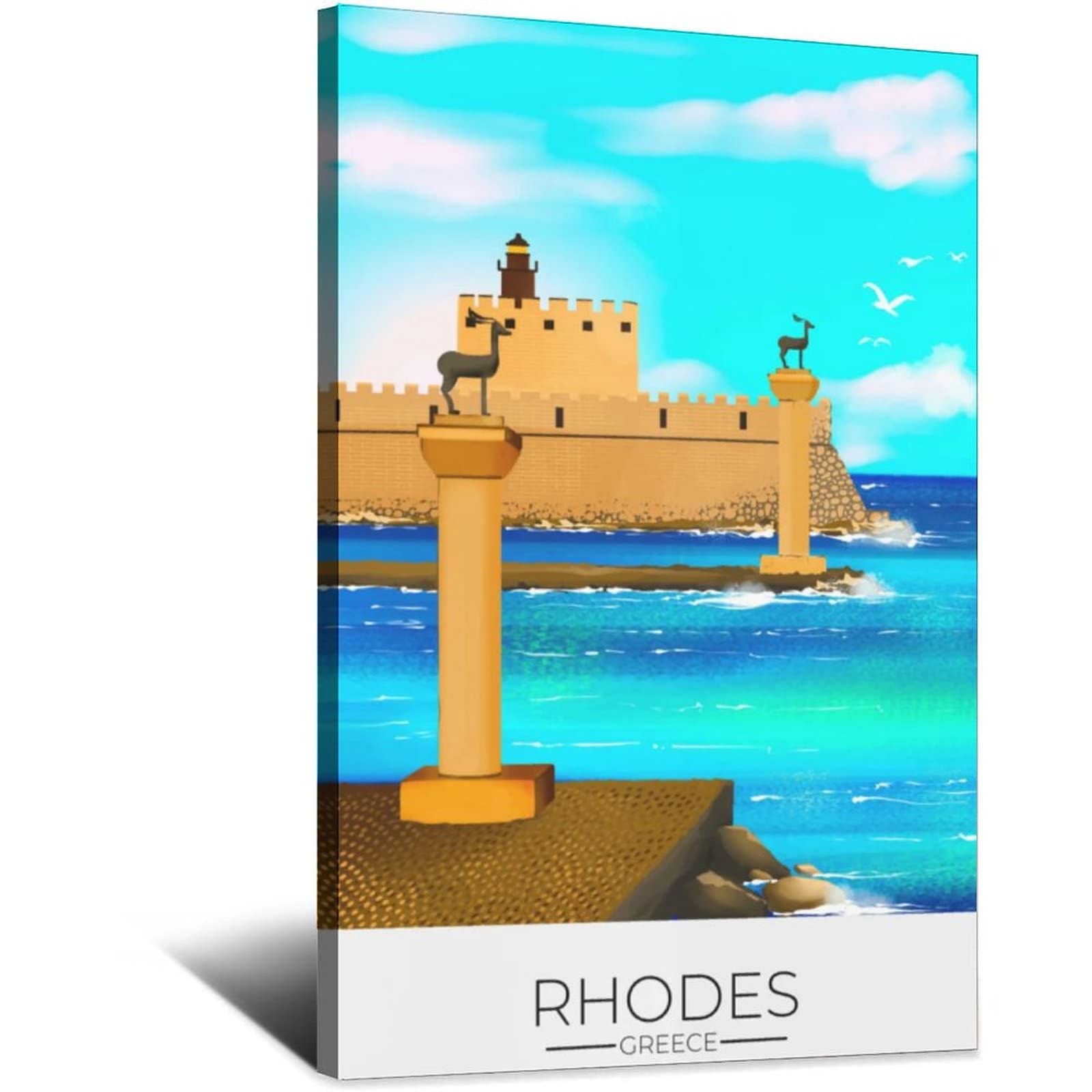 WOTDKG Metal Tin Sign Aegean Sea Rhodes Islands Vintage Travel Tin Sign Rustic Decor Cave Coffee Shop Bar Bedroom Home Wall Decor Tin Sign 14x20CM