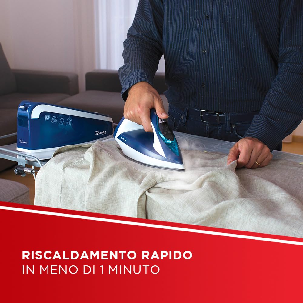 Polti Vaporella Express VE30.10, Ferro da Stiro Generatore di Vapore, Pressione Pompa fino a 8 Bar, Potenza 2200 W, Funzione Eco, Tecnologia One Temperature, Digital Setting, Blu e Bianco