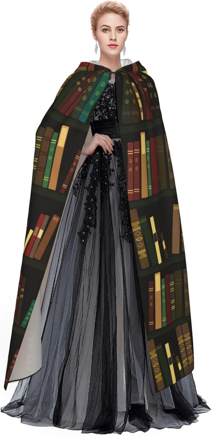 Retro Book Cape Hooded Cloak Halloween Party Cosplay Robe Adult Costume for Women Men