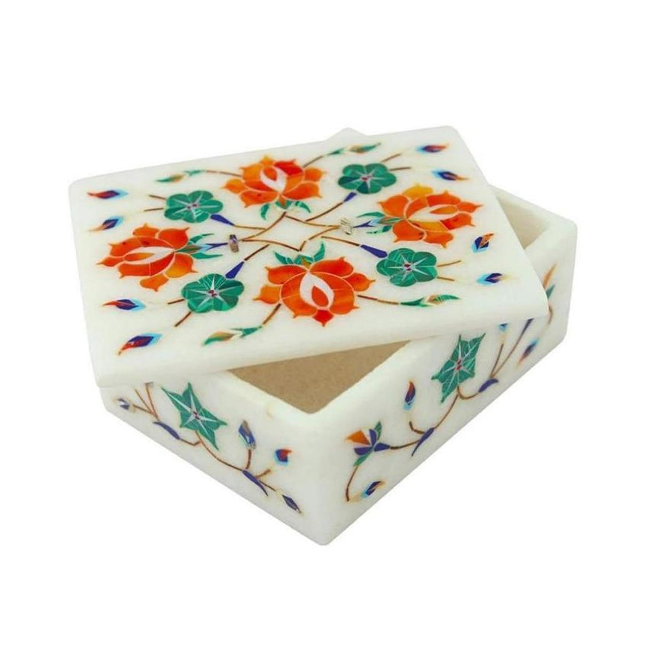 Boîte à bijoux en marbre blanc et malachite | Coffret précieux fait main
