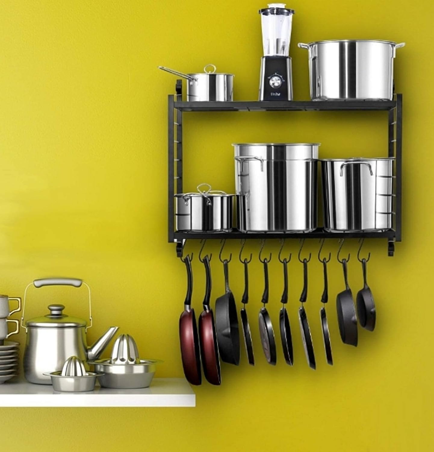 BestVida SparkWorks 2-Tiered Wall Mounted Pot Rack : Home & Kitchen