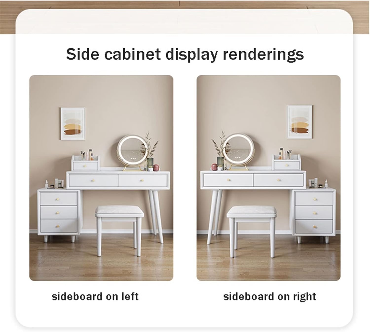 Vanity Dressing Table Set Luxury Makeup Bench with 3 Colors Led Hd Mirror,Comfortable Stool Drawers Cabinet,Modern Simple Style,for Girl's Gift (Color : B) (C)