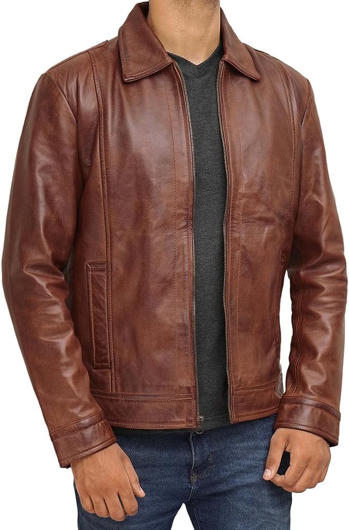 Decrum Mens Leather Jacket - Real Lambskin Classic Vintage Style Leather Jackets For Men - Image 2