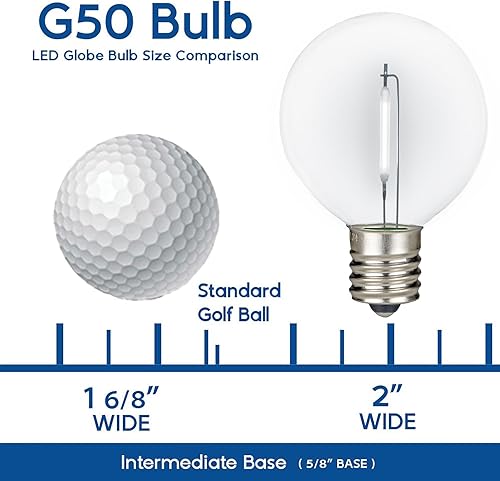 Miniatura 22 de Novelty Lights Paquete de 25 bombillas LED G50 de filamento blanco cálido, base intermedia E17/C9, equivalente a 7 W, bombillas de repuesto Blanco