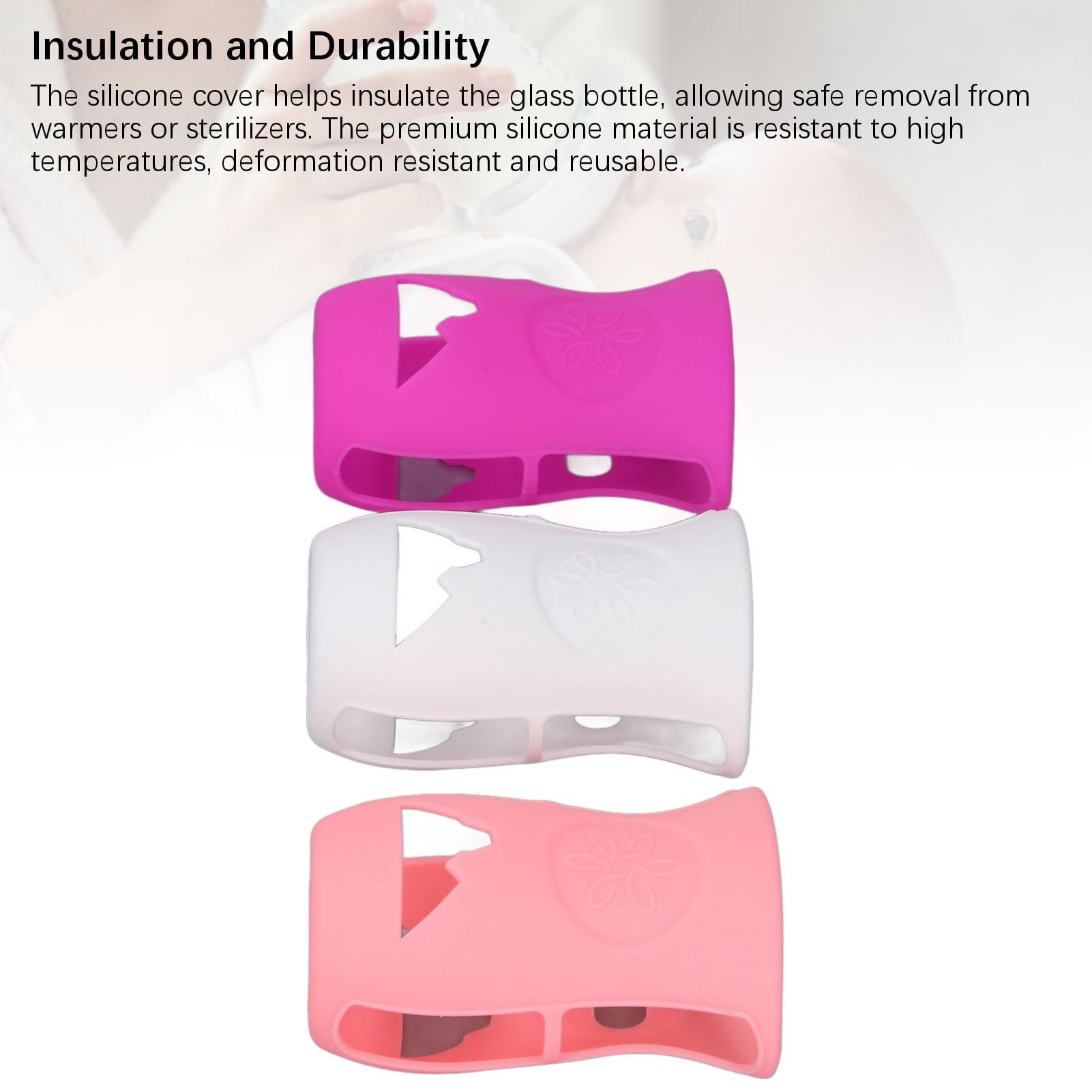 Custodia in Silicone per Biberon da 240 Ml Custodia Morbida in Silicone Infrangibile per Biberon in Vetro da 8 Once con Isolamento e Protezione Lavabile in (Bianco+Rosa+Viola)