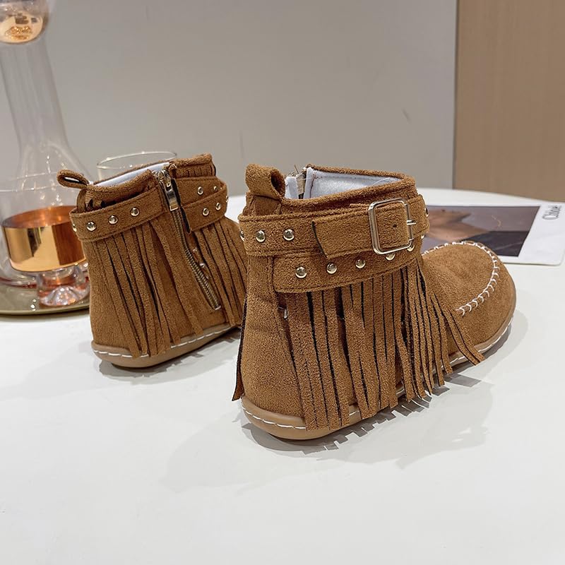 Generic Women's Boots Casual Vintage Side Zipper Fringe Boots,Lightweight Comfy Suede High Top Round Toe Hippie Moccasin Short Booties4