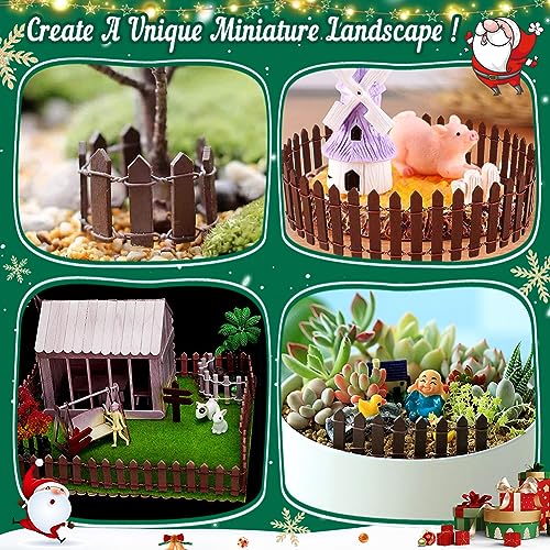 Miniatur Wichtel Zubehör, Mini Zaun Holz Puppenhaus Wichteltür Deko Braun Gartenzaun Holzzaun zum Basteln, 90x5cm Wichtel Haus DIY Dekoration Weihnachten für Miniatur Fee Garten Modellbau Blumentopf