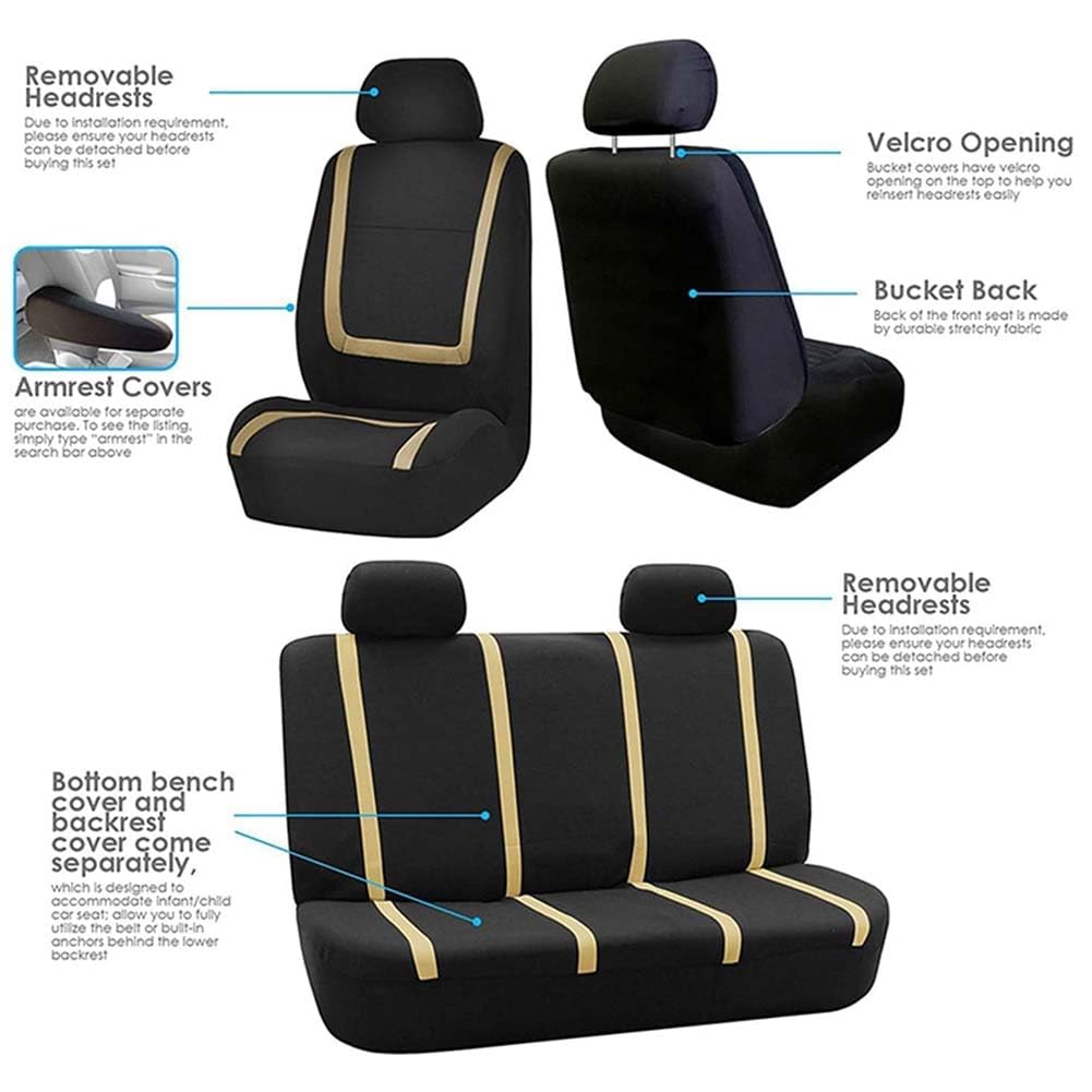 NanDeZ Set Coprisedili Auto per Ren-Ault Modus 2004-2024, Auto Set Protezione Copri-Sedile Anteriori e Posteriori Accessori Interno,F/Gold