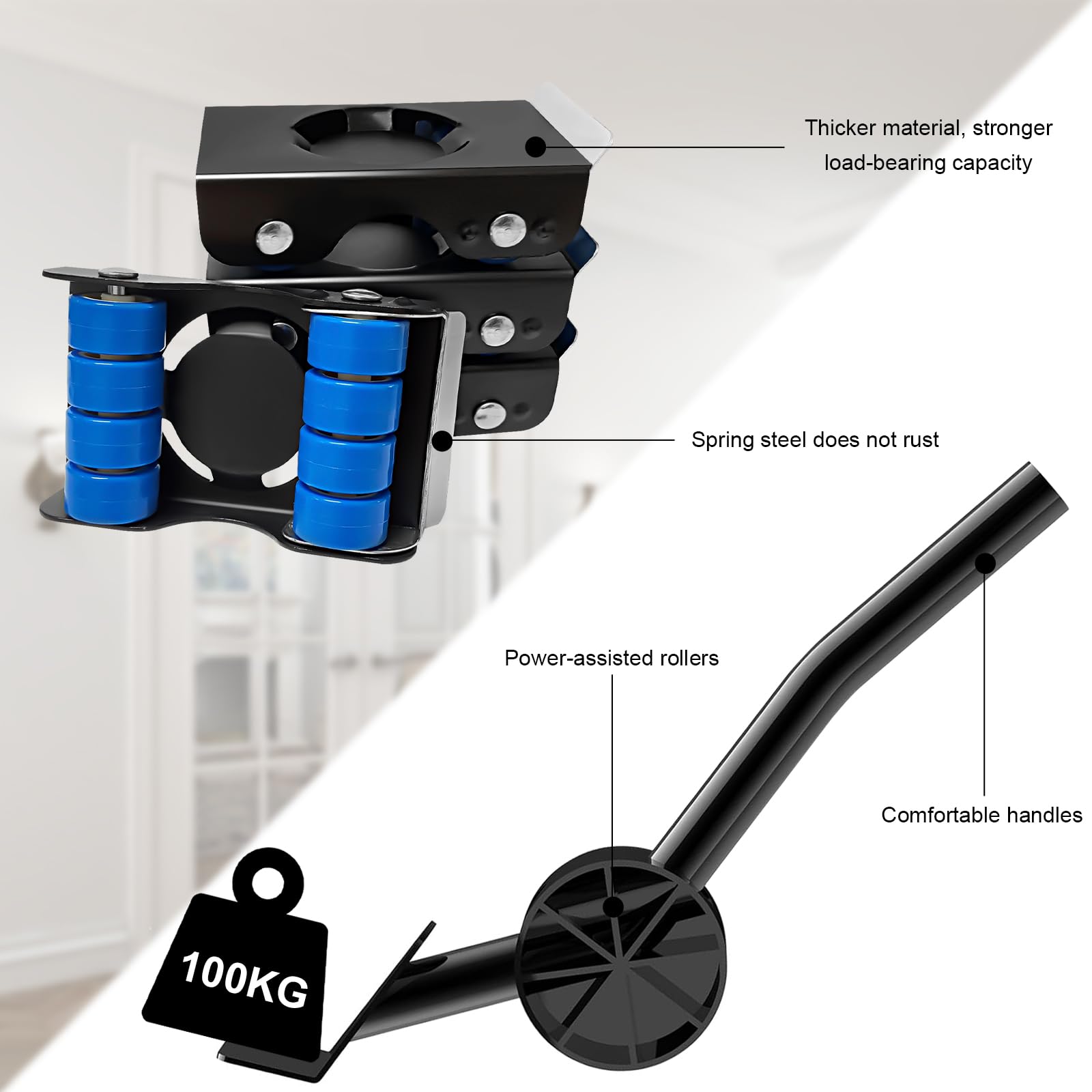 4 Ruote Per Spostare Mobili Pesanti - Rotelle 360° Con Sollevatore, Portata 400kg - Foto 5