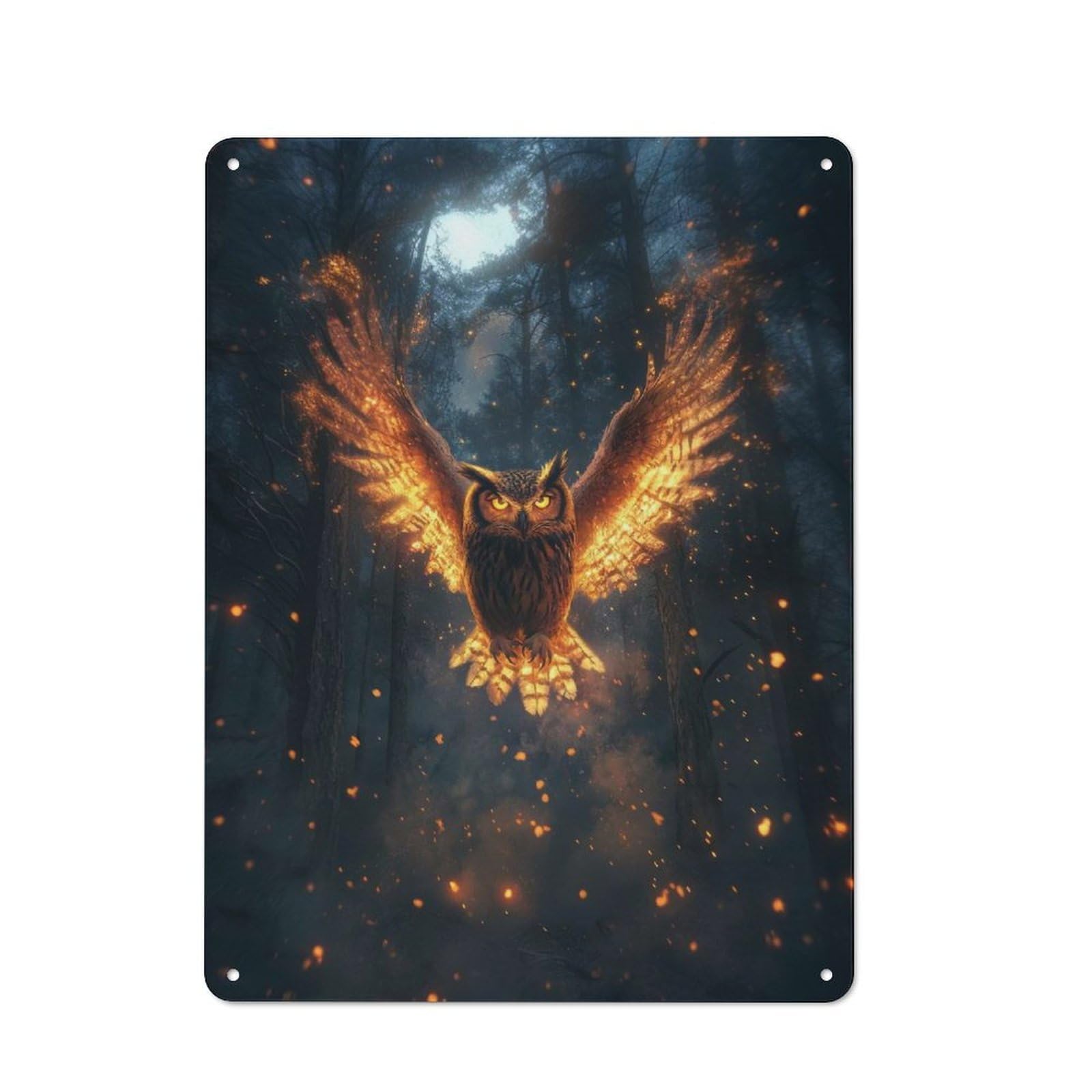 Junmoney Fiery Owl In Forest Retro Metal Wall Sign 40X30cm With For Living Room Wall, Housewarming Wall Decor For People Furnishing Living Room