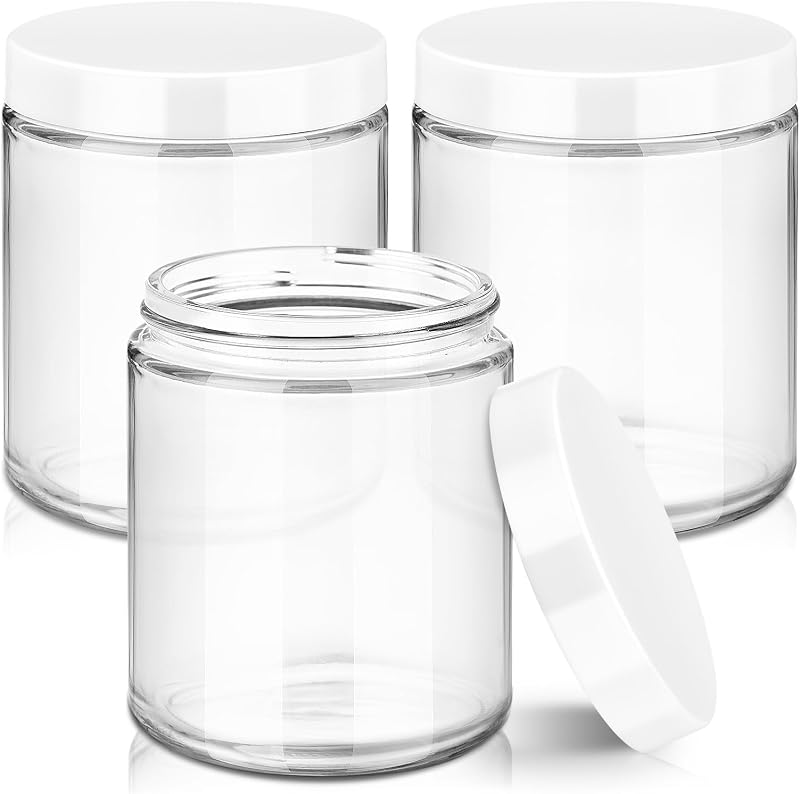 Frascos de vidro Tecohouse com tampas brancas, 240 mL, pacote com 3