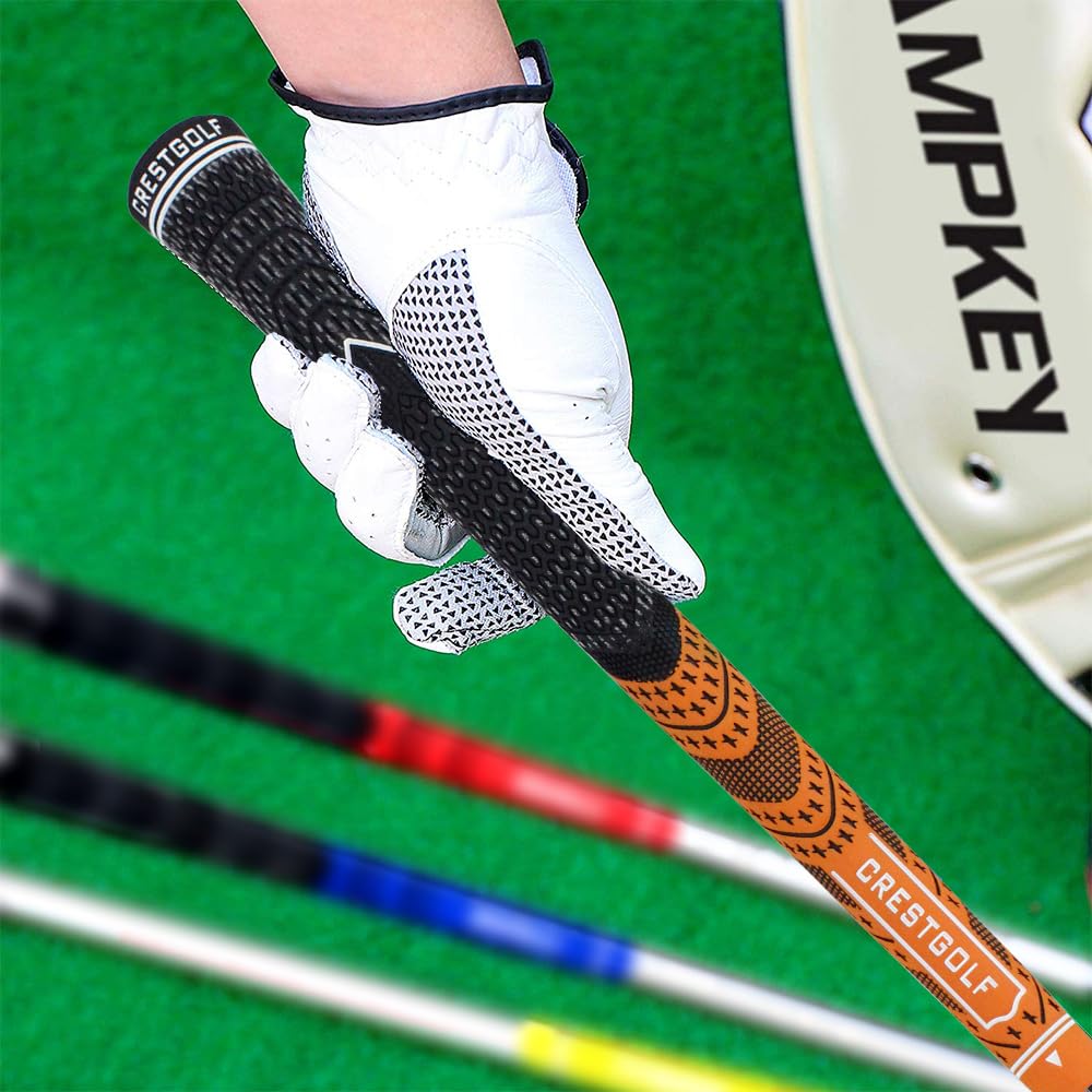 Crestgolf Multi -Compound Golf Grips, Standard/Mid Size All-Weather Control Thread Technology Rubber Combine with Carbon Yard, Anti-Slip-Set of 13