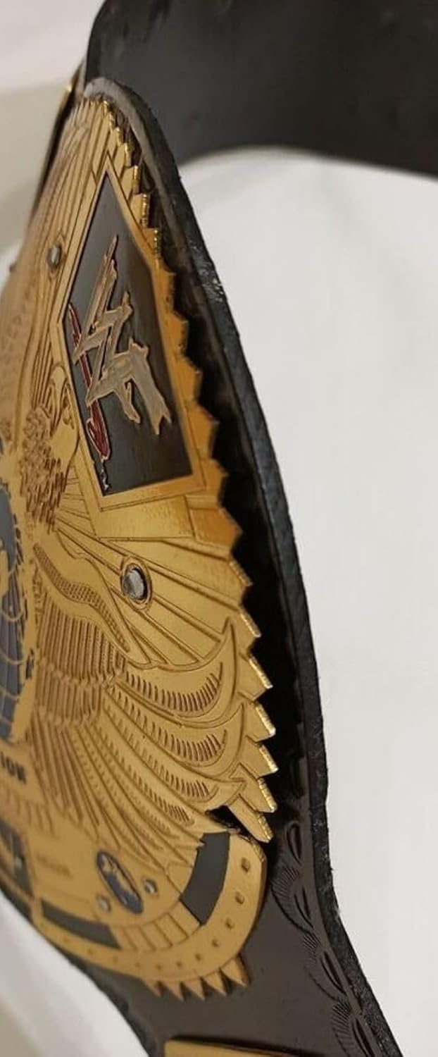 Big Eagle Championship Belt Leather Wrestling Belt, Adult Size, (2MM) Brass, Black & Gold