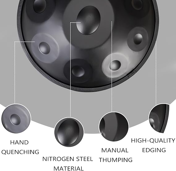 Handpan Drum, 432Hz/440Hz Steel Handpan Drum Instrument with Soft Bag, 22 Inch 9/10/12 Notes Percussion Drum Instrument for Sound Healing (Size : 440Hz, Color : Black_9 Notes)