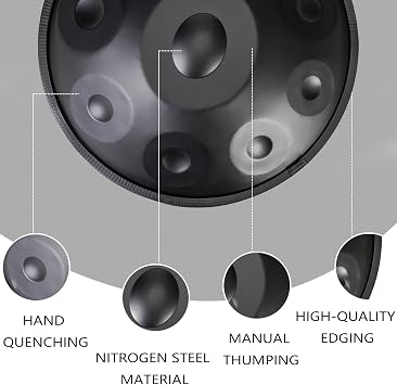 Handpan Drum, 432Hz/440Hz Steel Handpan Drum Instrument with Soft Bag, 22 Inch 9/10/12 Notes Percussion Drum Instrument for Sound Healing (Size : 440Hz, Color : Black_9 Notes)