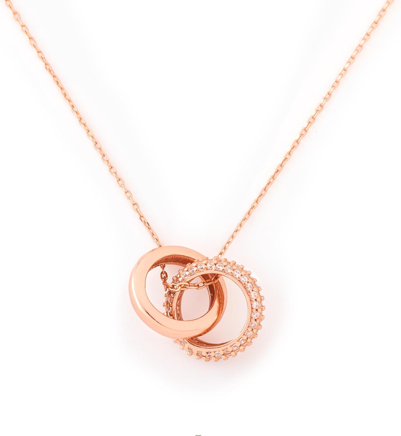 STORYJEWELLERY Rose Gold Necklaces for Women, Interlocking Circle Necklaces, Dainty Pendant Necklace, Rose Gold Jewelry, Friendship Necklace, Gifts for Women