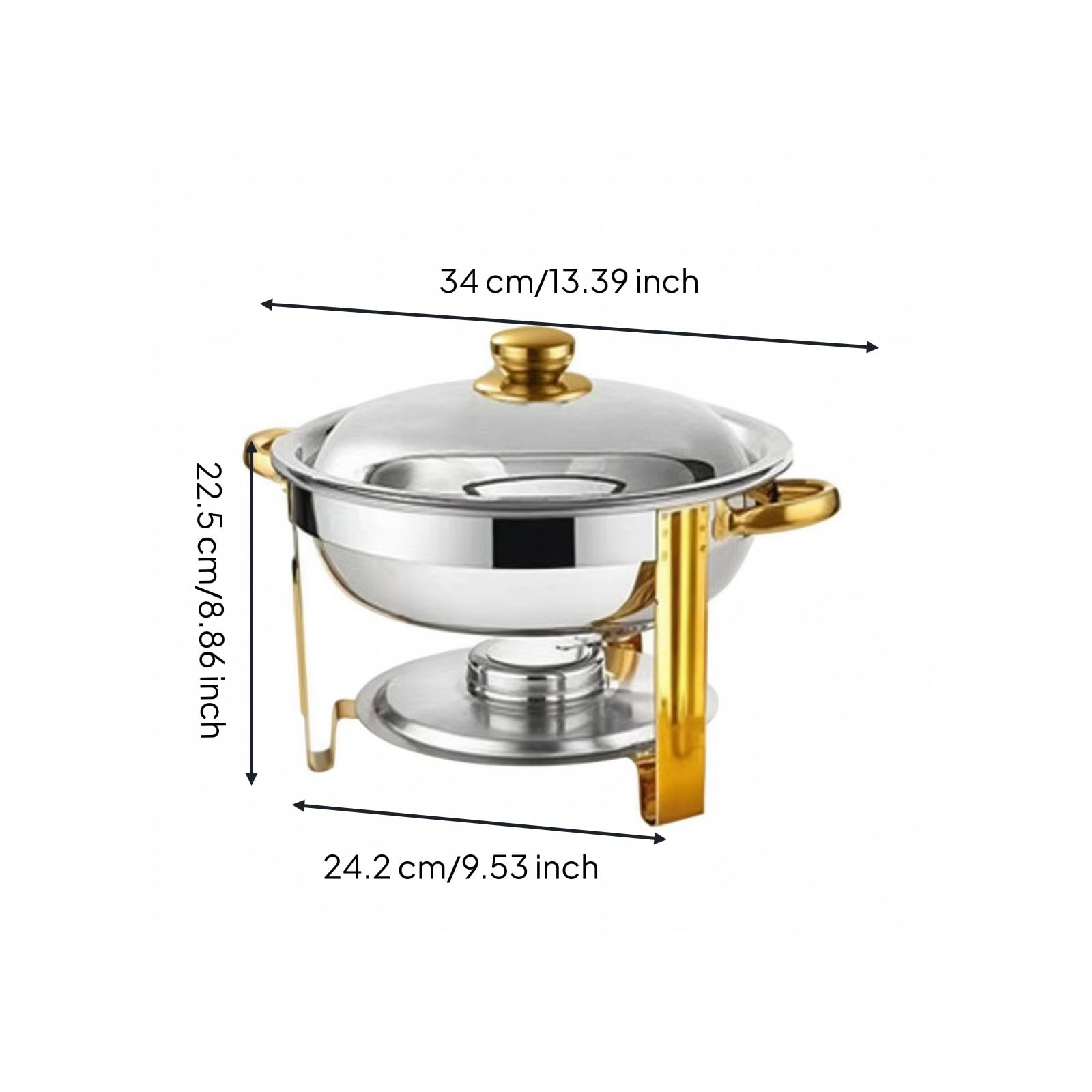 rockible Chafing Dish da 4,5 L Robusto Chafing Dish Stabile Piastra Riscaldata con Alcol per Catering, Albergatori, Oro