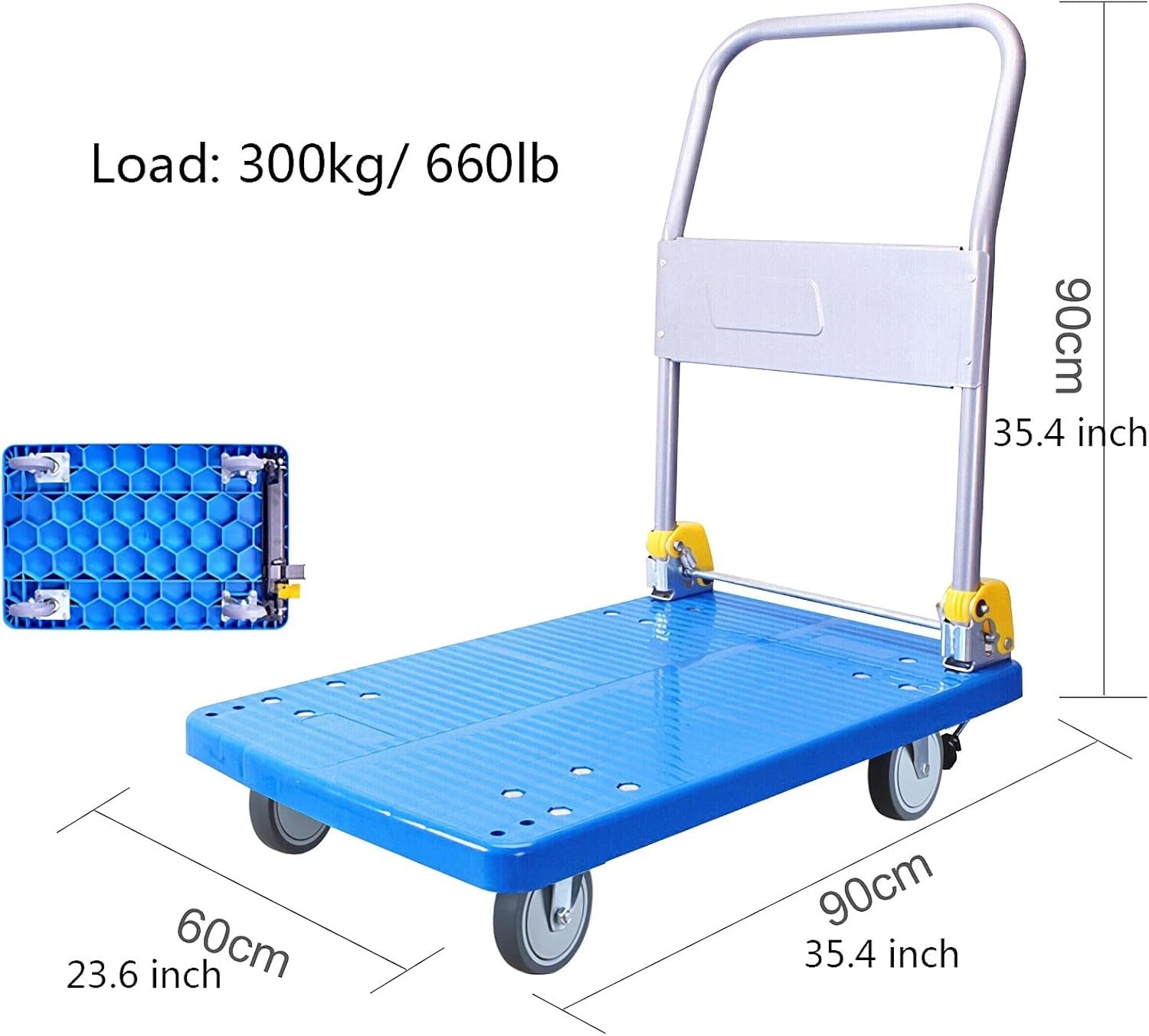 Pritschenwagen, Handwagen mit Kunststoff-Plattform, zusammenklappbarer beweglicher Schubwagen mit Metallgriff und leisen Rädern für Büro, Buchhandlung, Trolley mit hoher