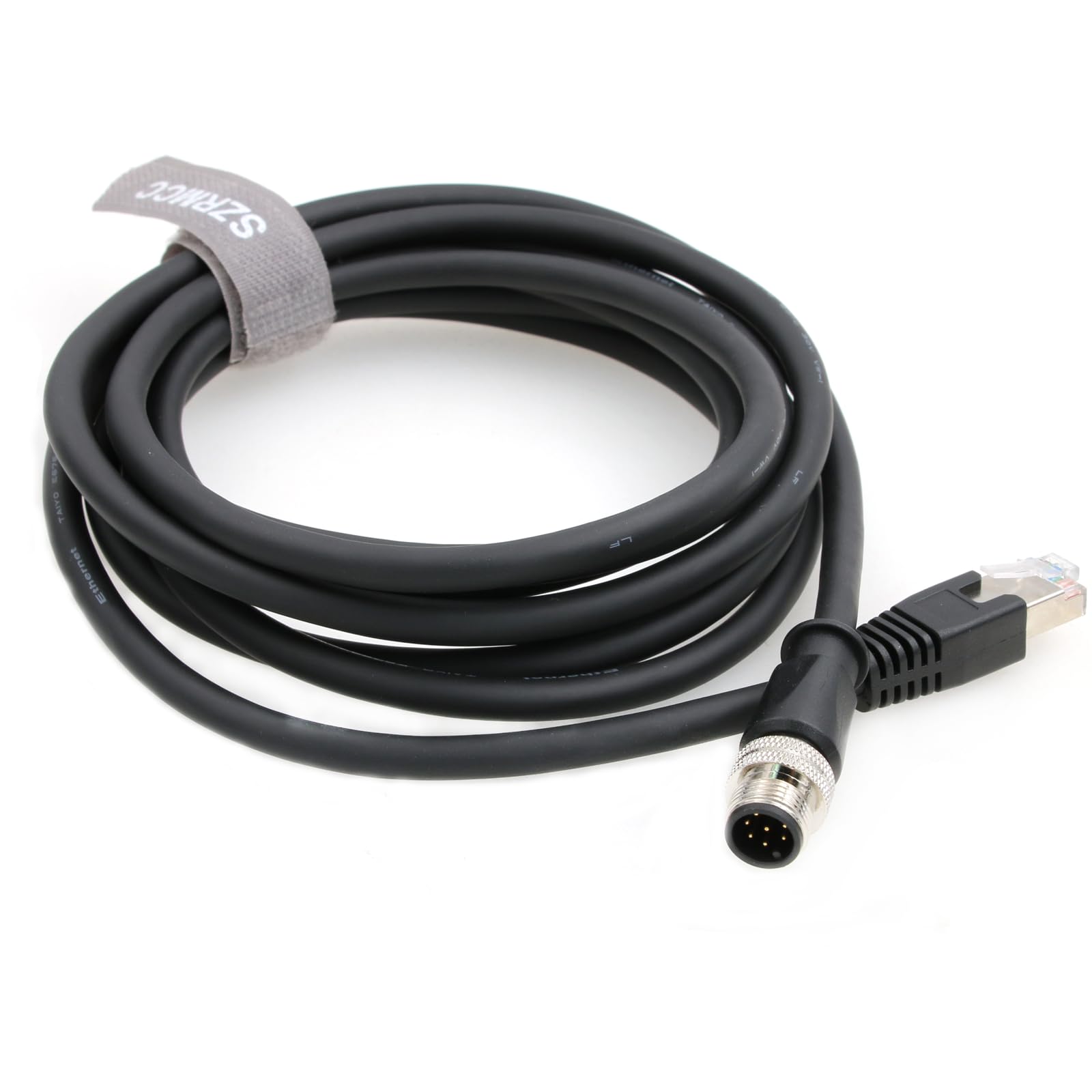 SZRMCC Câble Ethernet M12 A Code 8 Broches Mâle vers RJ45 Câble Réseau Cat6 Gigabit Blindé étanche pour Cognex in Sight 7000 DMR-300 Industrial Camera Vision Capteurs (Noir 15m)