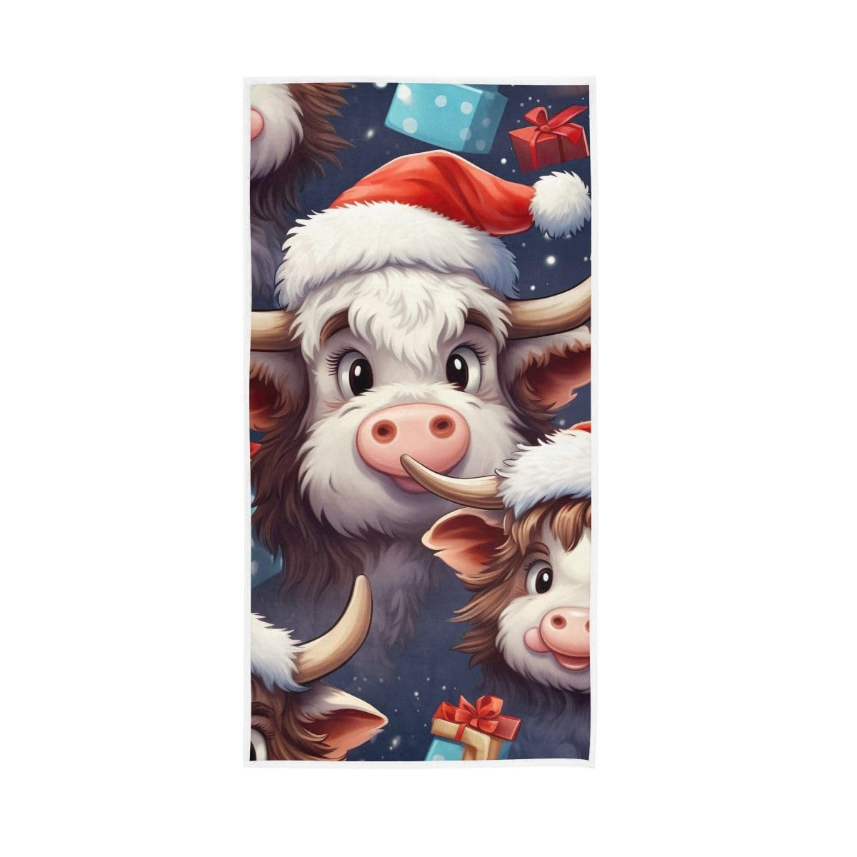 LSRCPD Cute Xmas Cow with Santa Hat Hand Towels, Multipurpose Decorative Towels for Hand, Face, Hair, Bath 15 x 30 Inches