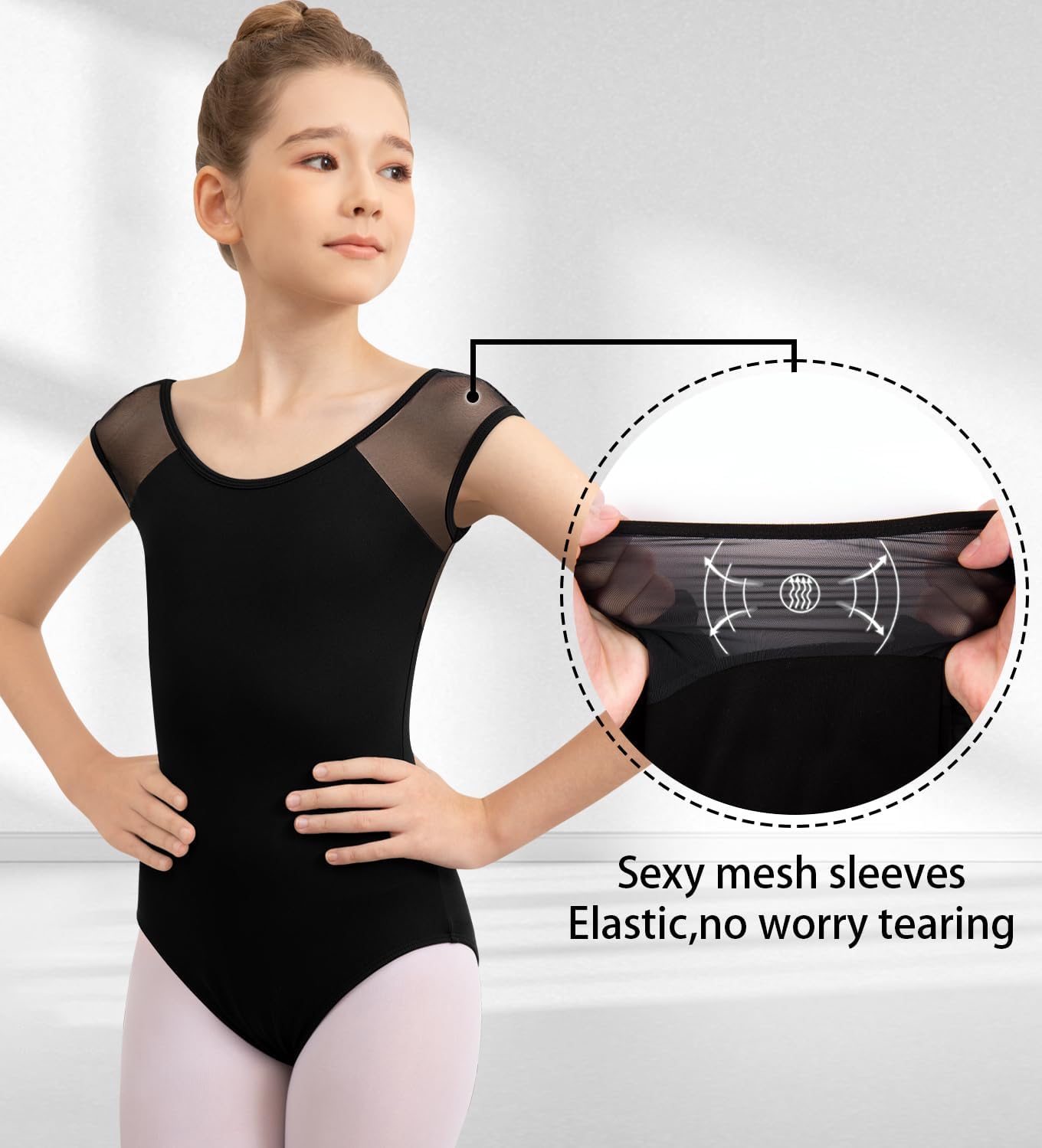 Girls Dance Ballet Leotard Mesh Cap Sleeve,Cute V-Shaped Mesh Back - Image 5