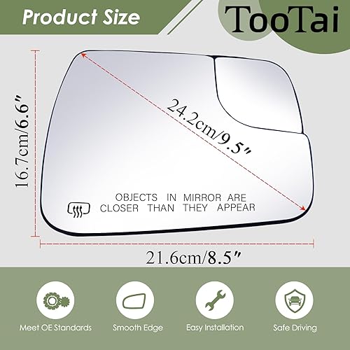 Miniatura 5 de Tootai Cristal de espejo lateral del pasajero compatible con RAM 1500 2019-2022, calentado sin detección de punto ciego, sin atenuación automática,