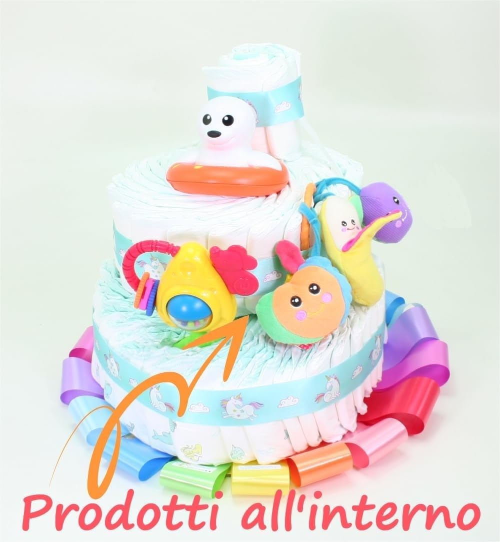 Torta di Pannolini 3 Piani Multicolor Tutti-Frutti