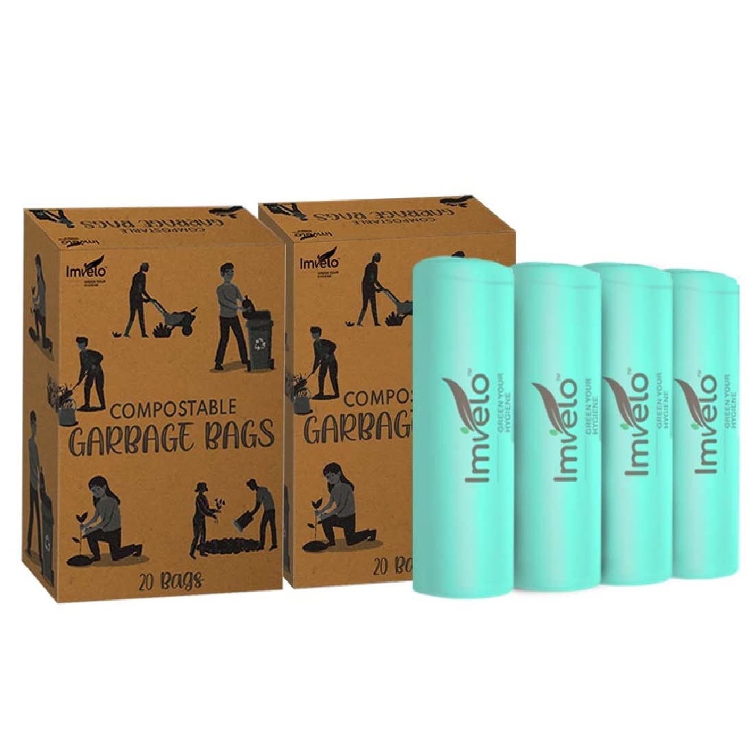 Imvelo Green Your Hygiene 100% Compostable Garbage Bags For Dustbin | 24 X 30 Inches (Large) 40 Bags - 4 Roll | Dustbin/Trash Bag with 0% Plastic - Extra thick | Biodegradable (B0B3XZBX19) Amazon Price History, Amazon Price Tracker