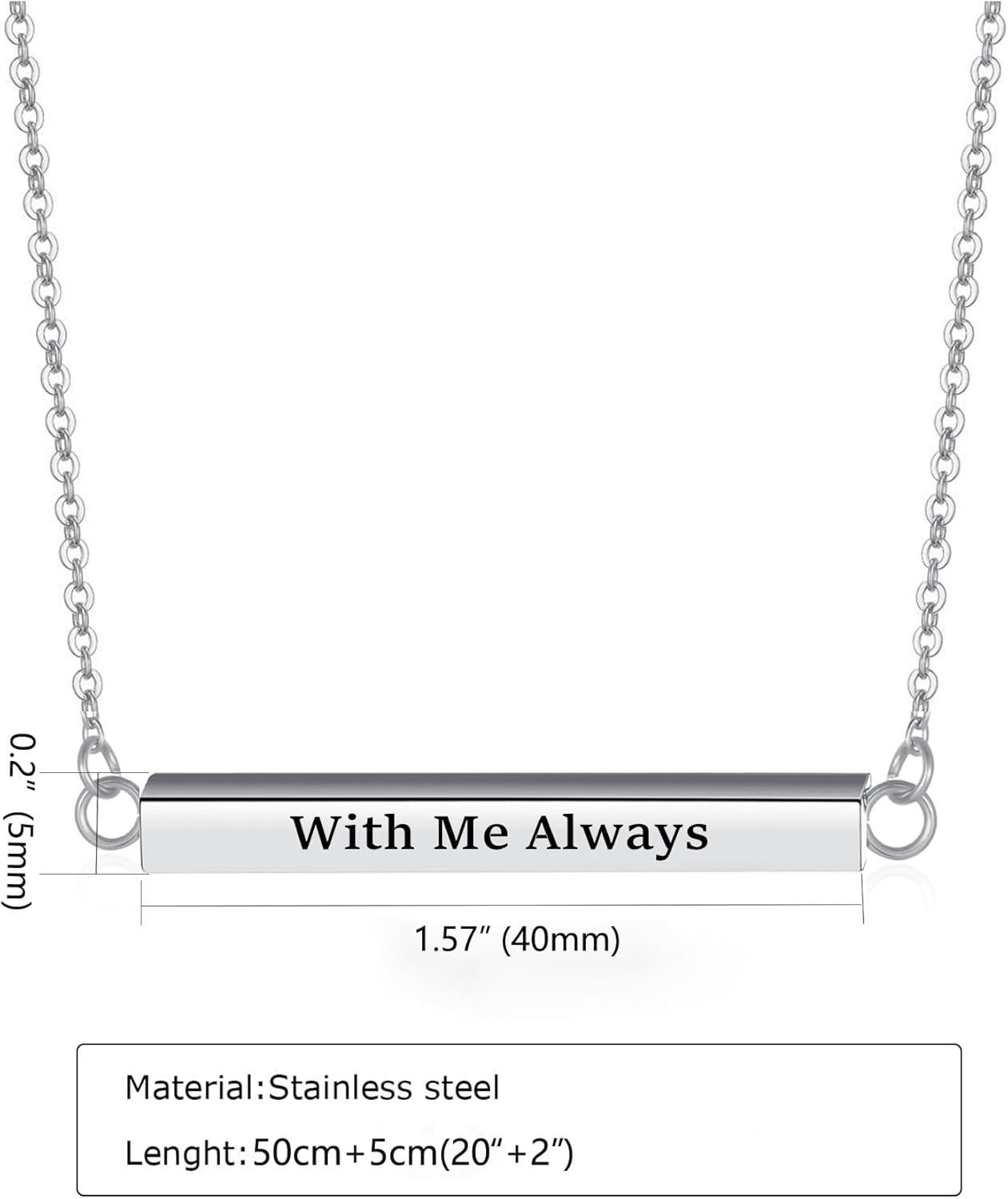 RIPFEVURN Horizontal Bar Cremation Jewelry Urn Necklaces for Ashes for Women Men Stainless Steel Cube Urn Locket for Human Ashes Holder Memorial Keepsake Pendant With Me Always - Image 2