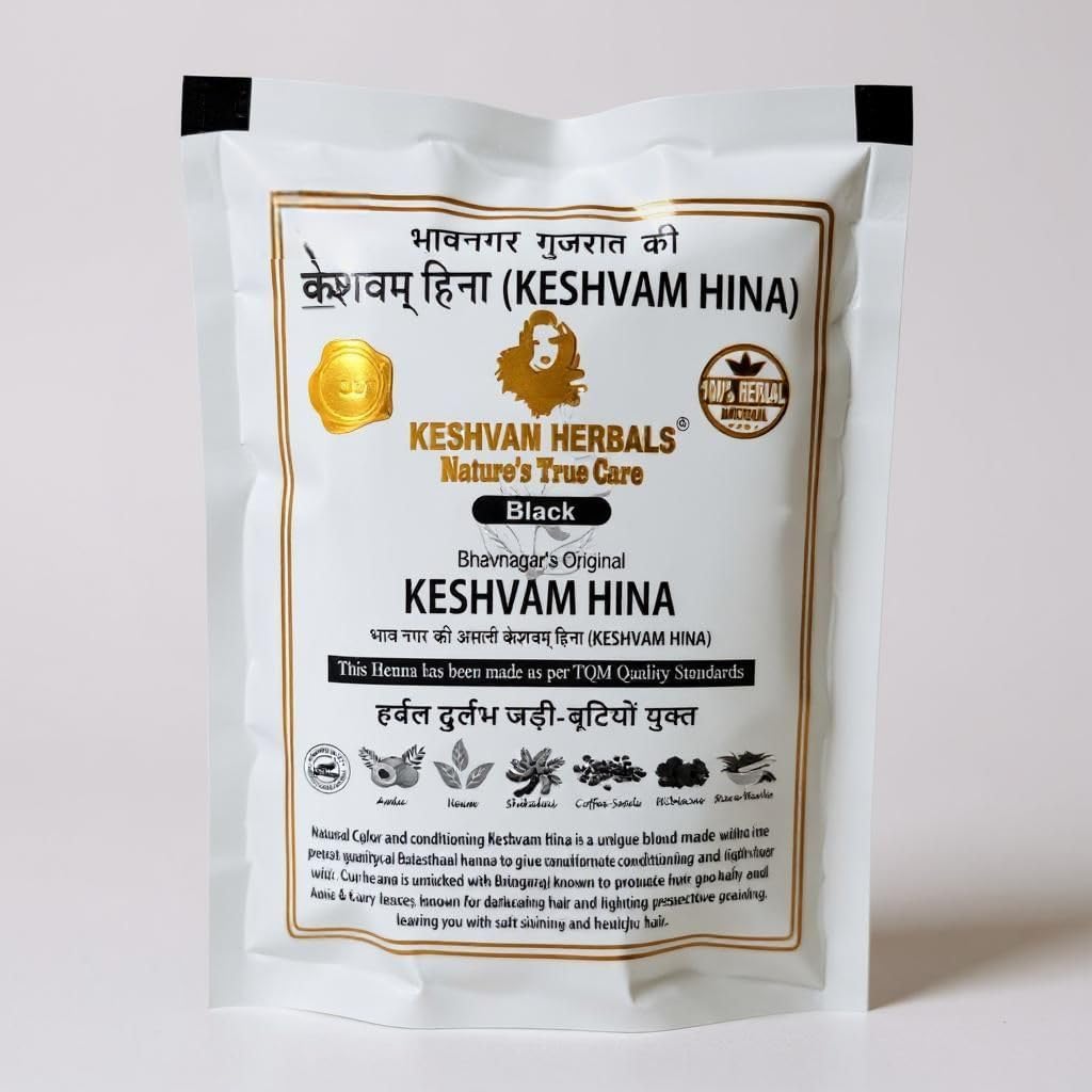 Keshvam Natural Herbal | Henna Powder | Hair Coloring | Henna Powder for Black Hair Colour | Henna Hair Mehndi for Men & Women| Ammonia-Free, Original Bhavnagar-125gms-(Pack 5)