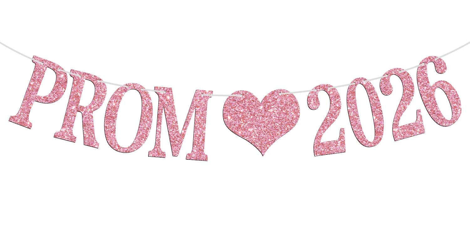 Prom 2026 Banner, 2026 Prom Night Bunting Decorations, Class of 2026 Graduation Party Decorations, College High School Grad Party Supplies, Pink Glitter